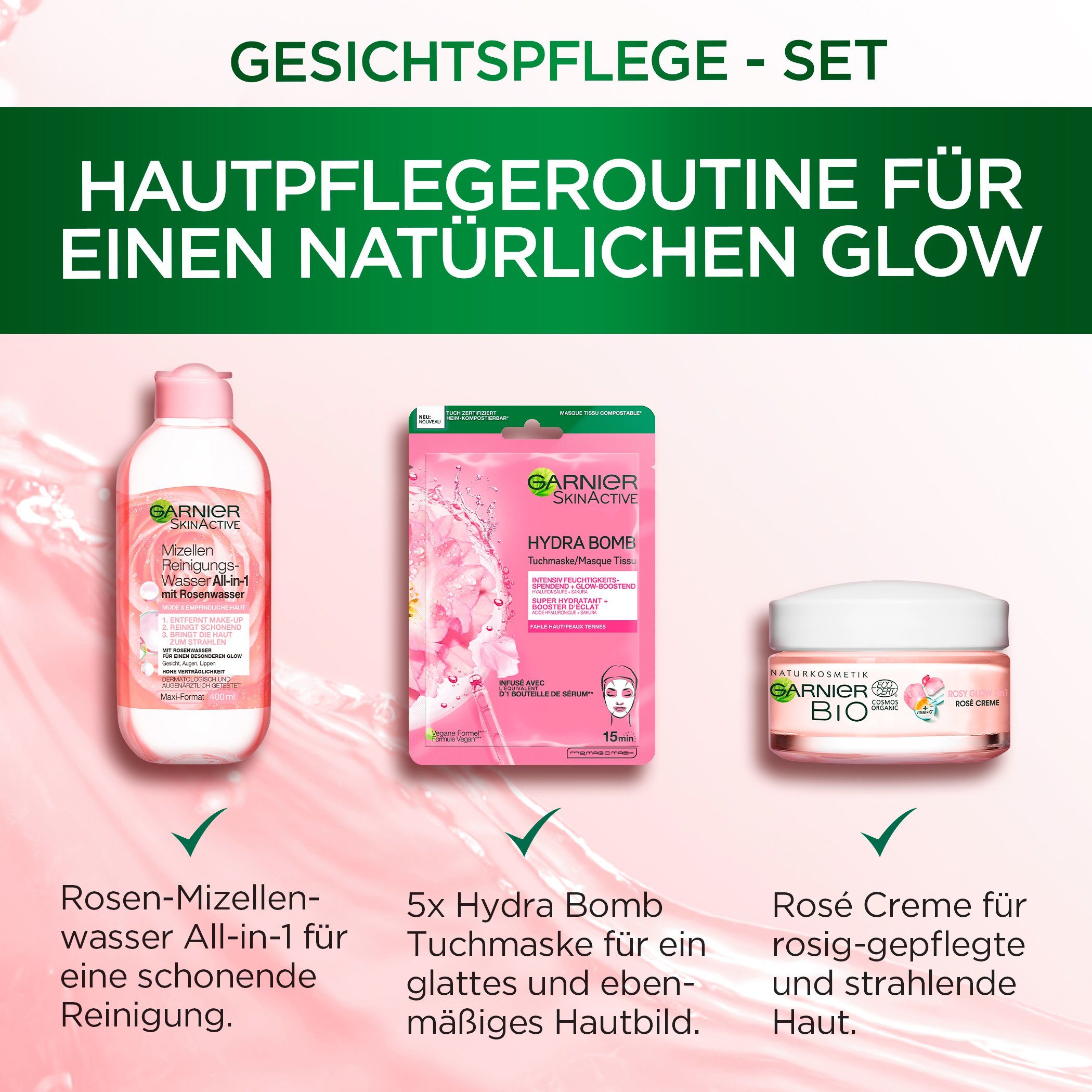 GARNIER Gesichtspflege-Set Rosé Glow,