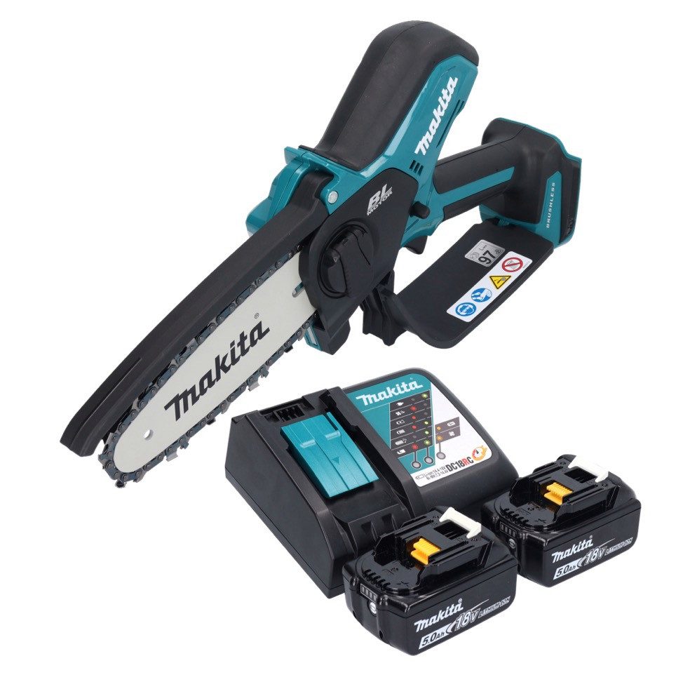 Makita Benzin-Kettensäge DUC 150 RT2 Akku Kettensäge 18 V 15 cm Brushless + 2x Akku 5,0 Ah + L