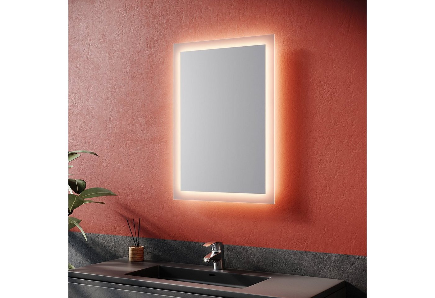 Thumbnail - SONNI Badspiegel mit Beleuchtung 50×70 cm warmweiß Wandschalter, Badezimmerspiegel LED Badspiegel Wandspiegel IP44