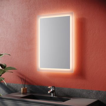 SONNI Badspiegel mit Beleuchtung 50×70 cm warmweiß Wandschalter, Badezimmerspiegel LED Badspiegel Wandspiegel IP44