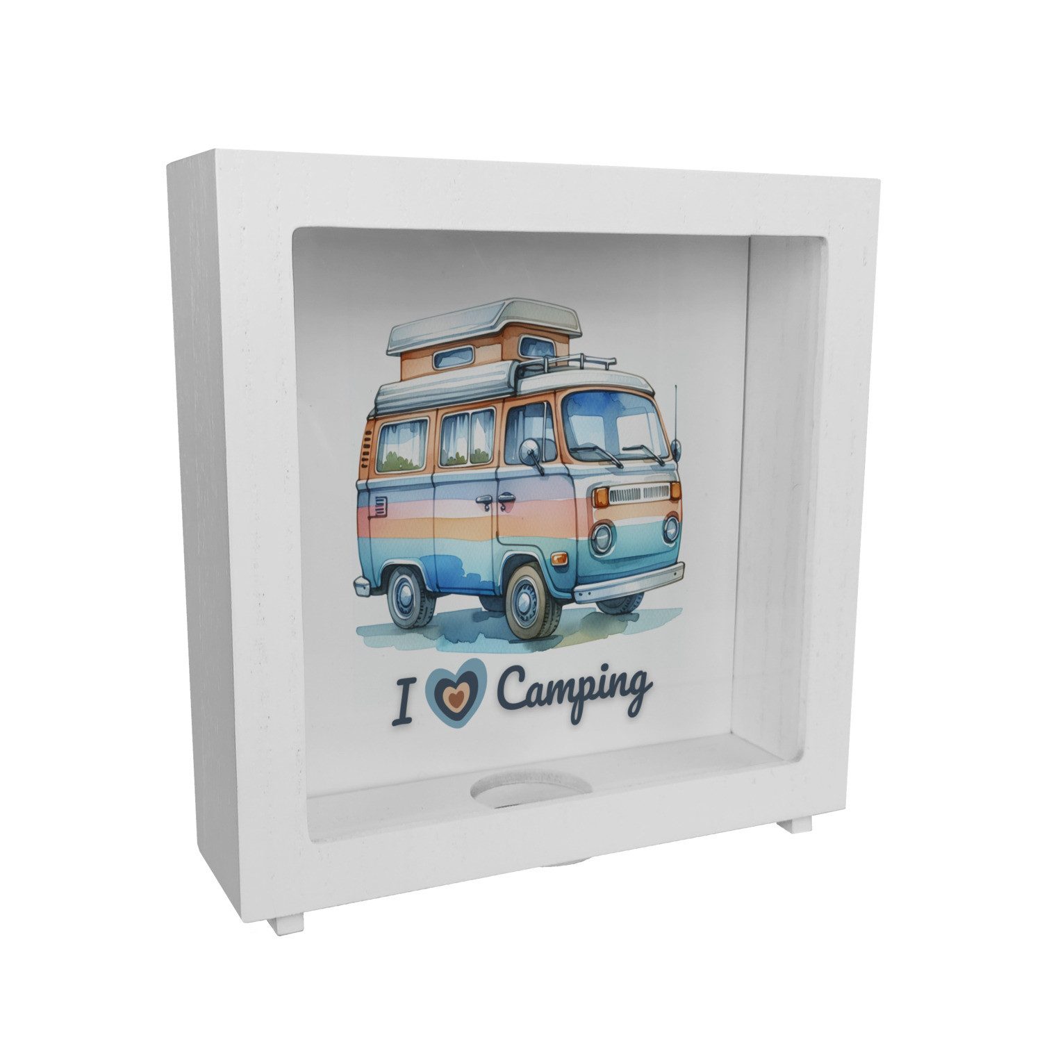 Spardose Campervan Rahmen Spardose aus Holz mit Spruch I love Camping