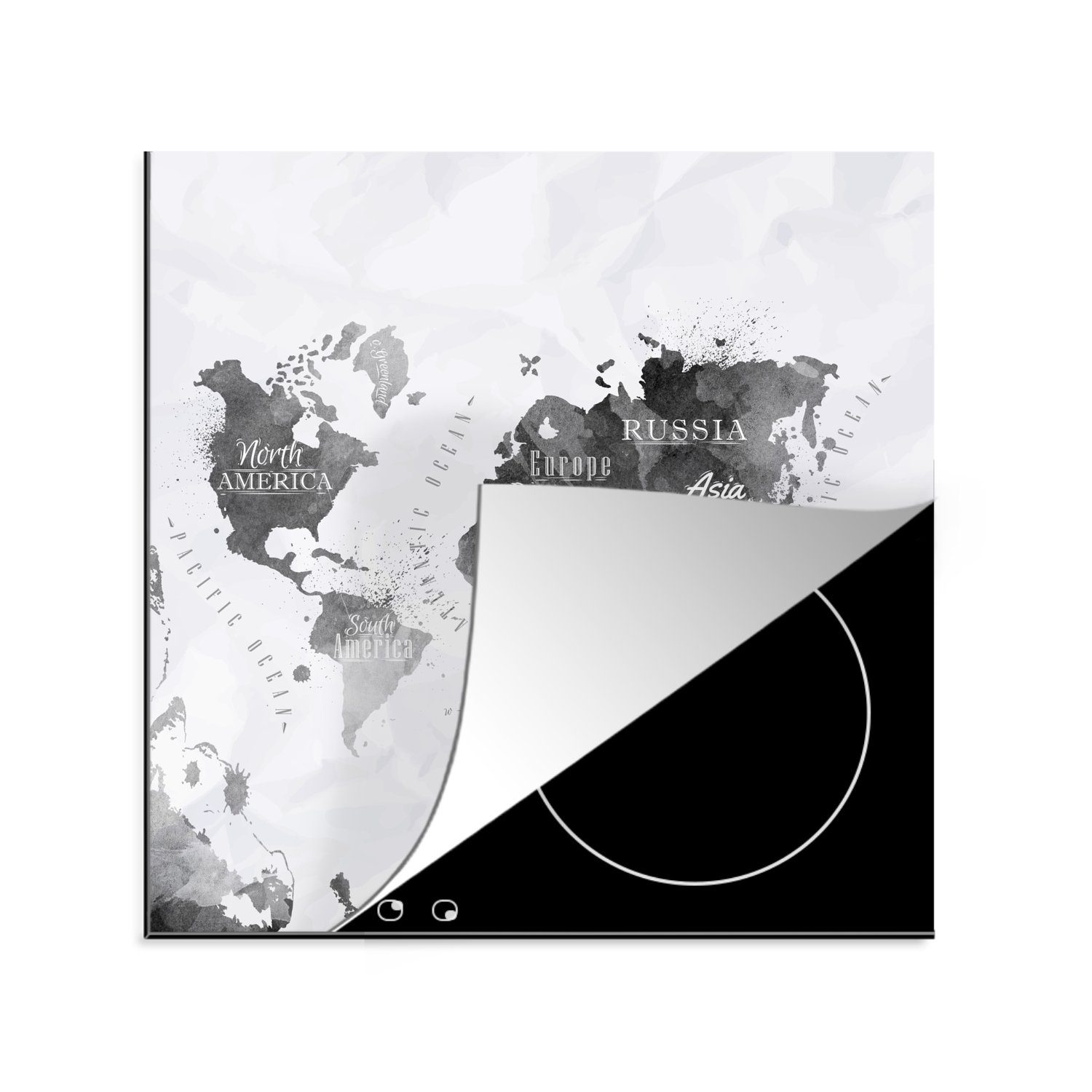 Herdblende-/Abdeckplatte Arbeitsplatte Ölgemälde cm, Weltkarten für MuchoWow 78x78 Abstrakt, Ceranfeldabdeckung, - küche - tlg), (1 Vinyl,