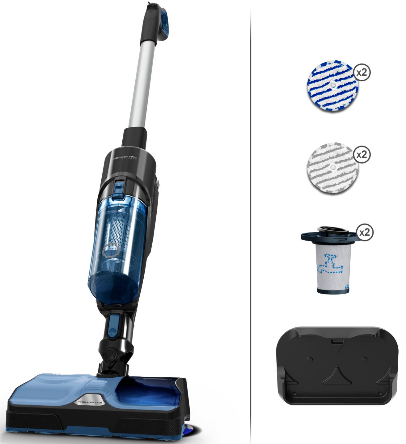 Rowenta Nass-Trocken-Sauger X-Combo, 2-in-1 Staubsaugen und rotierendes Wischen gleichzeitig, 215 W, beutellos, hohe Saugkraft, drei Reinigungsmodi, starker 21,6 V Akku, GZ3038