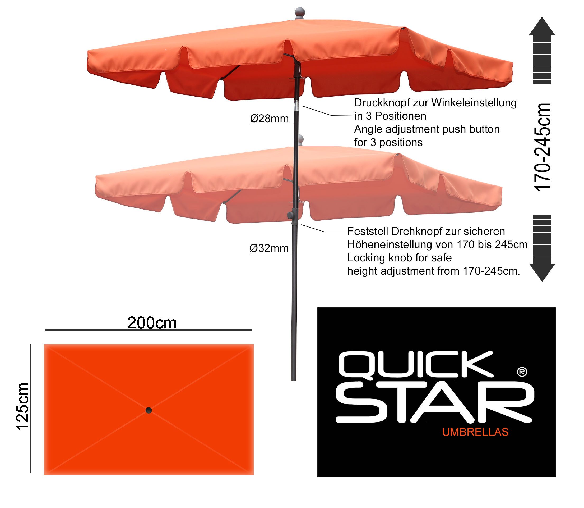 Quick Star Sonnenschirm Balkon Sonnenschirm 200x125cm günstig online kaufen
