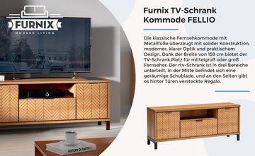 Furnix TV-Schrank FELLIO F-7 Metallfüße Schublade und Tür Karamelleiche B117,5 x H65 x T40,6 cm, interessantes Design
