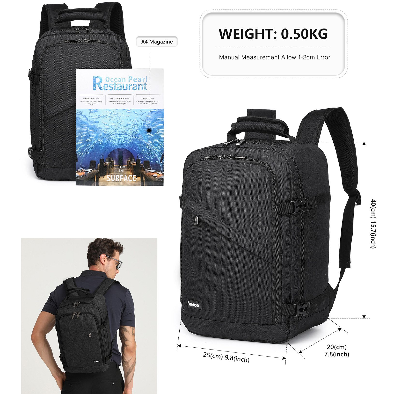 KONO Kofferset 2-teiliges Set, Hartschalen-Koffer (52cm Höhe) + Rucksack (40cm Höhe), (2 tlg)