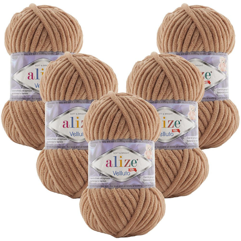 Alize 5 x ALIZE Velluto Häkelwolle, 68 m, Chenillegarn,Kuschelweich für Babydecken, Amigurumi,Samtwolle