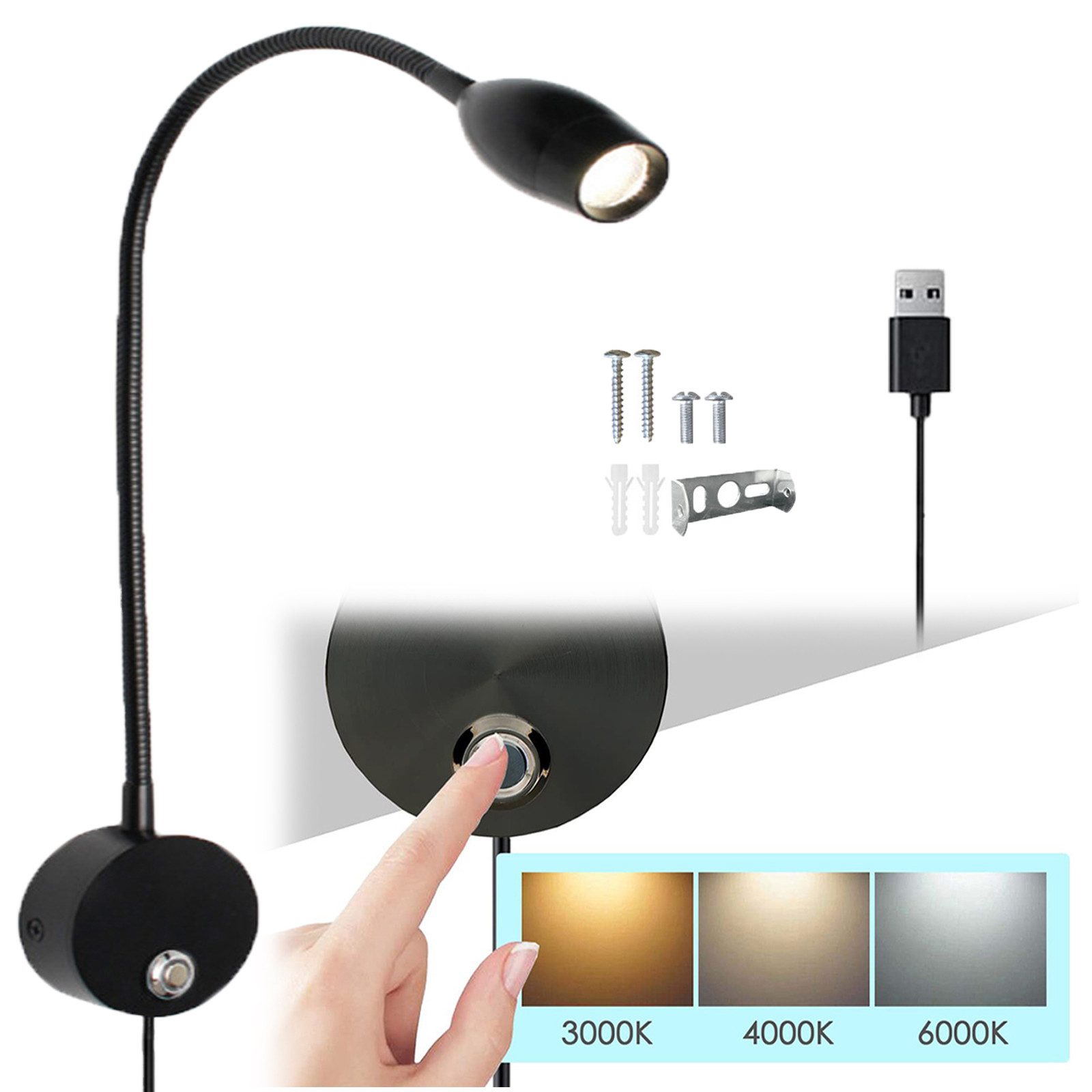 Jibenhome Bettleuchte LED Leselampe Wandmontage,3 Farbmodi günstig online kaufen