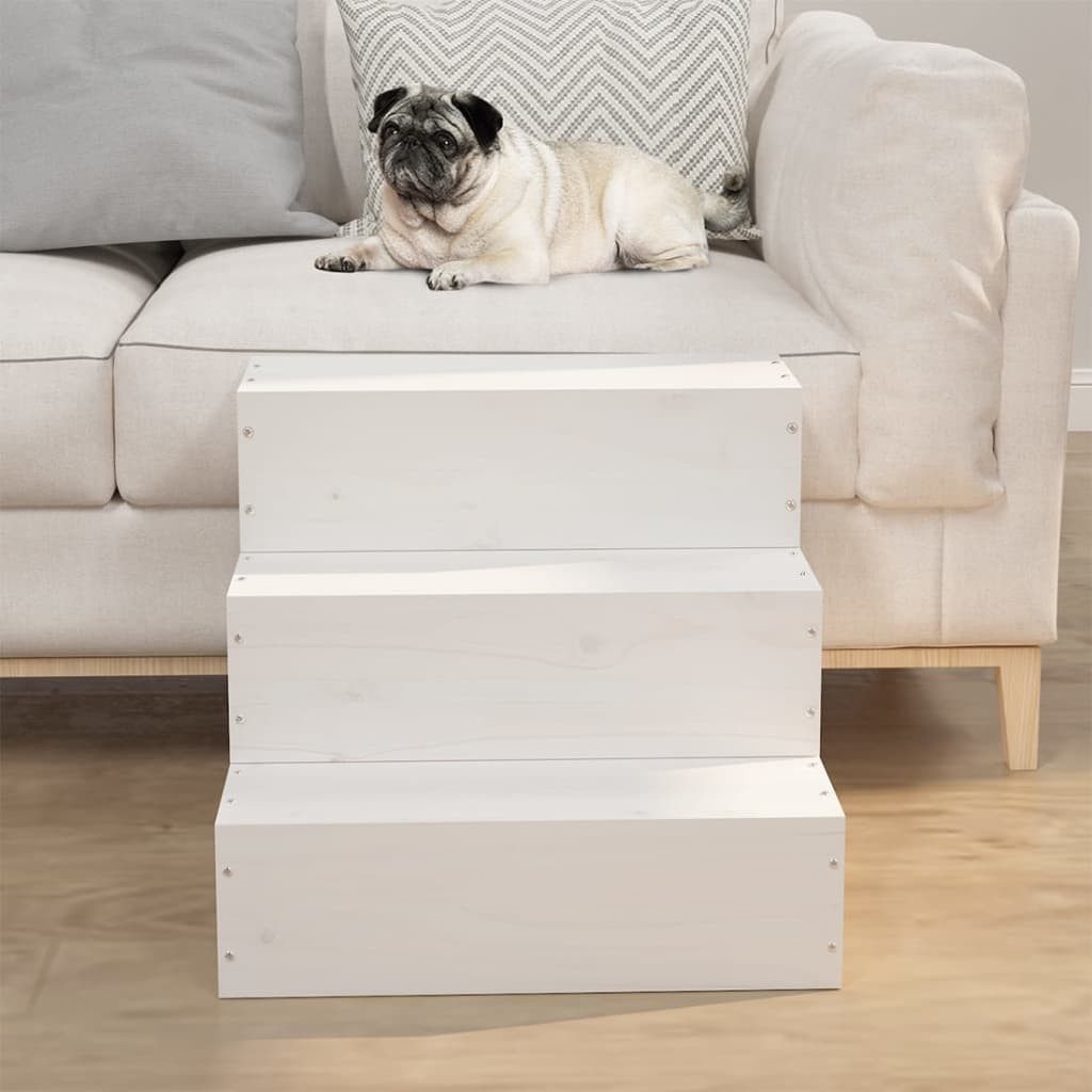furnicato Haustiertreppe aus massivem Kiefernholz Weiß 40 x 37,5 x 35 cm, Stabile Hundetreppe für Senioren und Katzen neben Sofa oder Bett