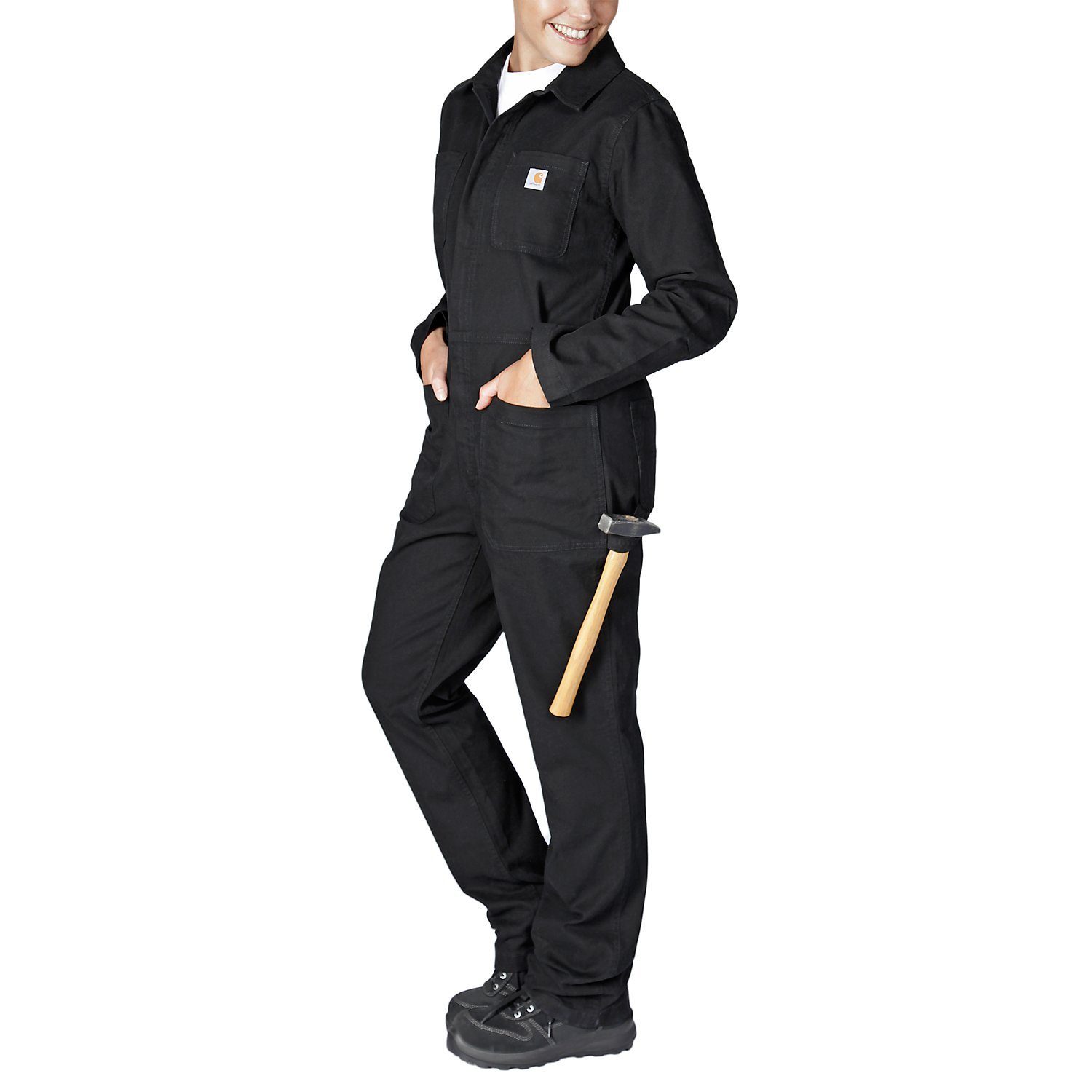 Carhartt Arbeitsoverall mit Stretch für Damen, Damen Overall Schwarz, Rugged Flex Canvas mit Stretch, und anpassbarer Taille