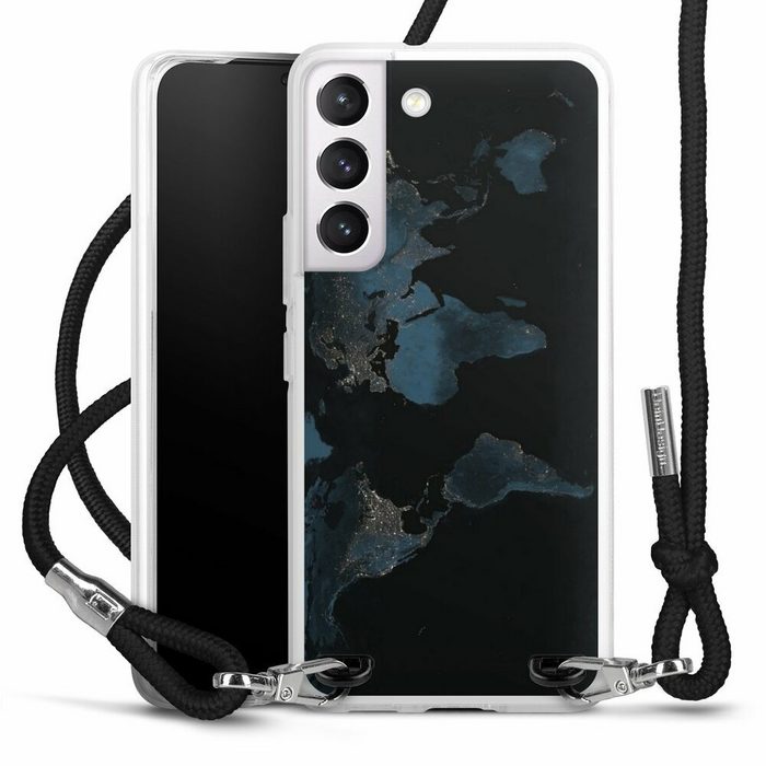 DeinDesign Handyhülle Weltkarte Landkarte Nacht Nightlight Worldmap Samsung Galaxy S22 Handykette Hülle mit Band Case zum Umhängen