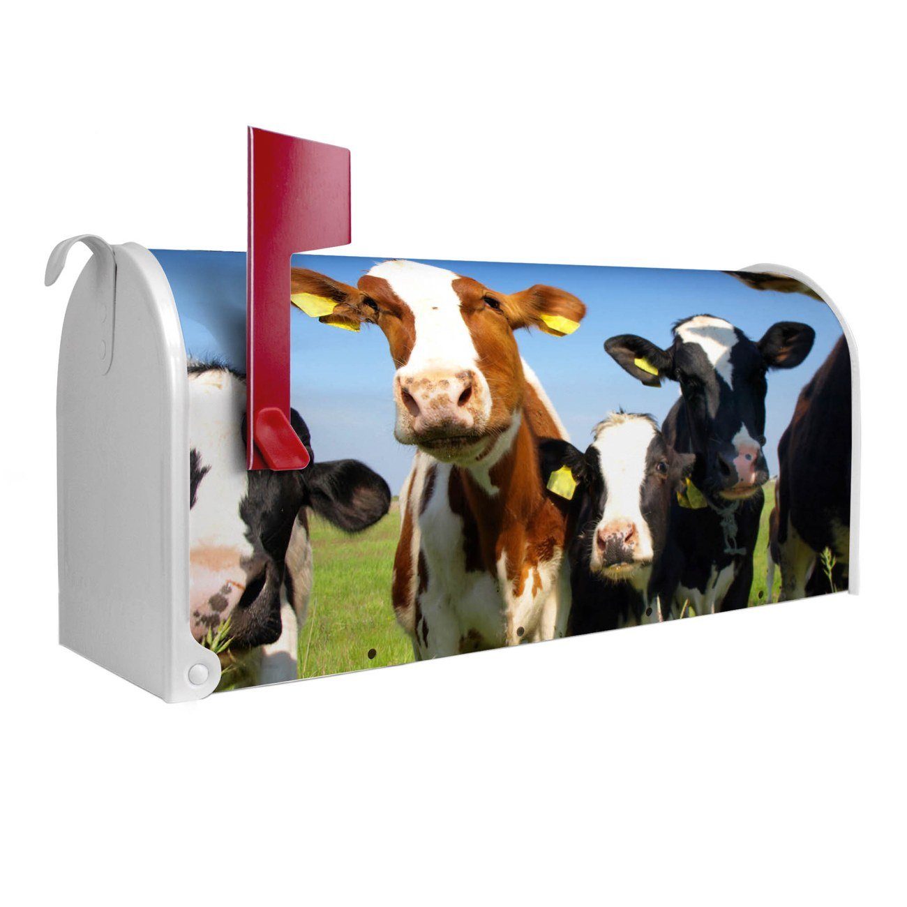 banjado Amerikanischer Briefkasten Mailbox Kühe (Amerikanischer Briefkasten, original aus Mississippi USA), 22 x 17 x 51 cm weiß