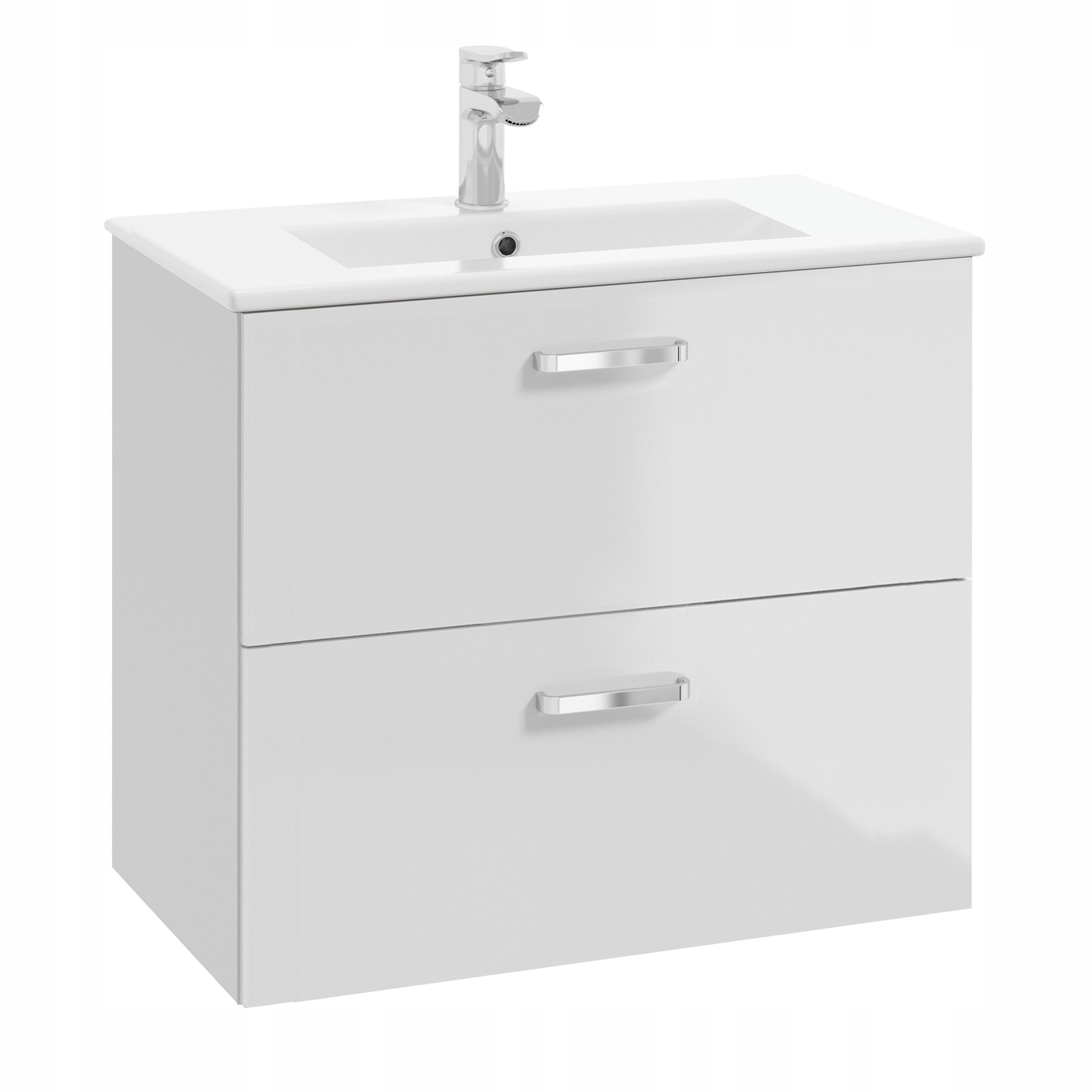 STAMAR Waschtisch Badmöbel Unterschrank 80 cm hängend 2 Schubladen Weiß Hochglanz, Waschbeckenunterschrank Soft-Close Badschrank mit Keramik-Becken
