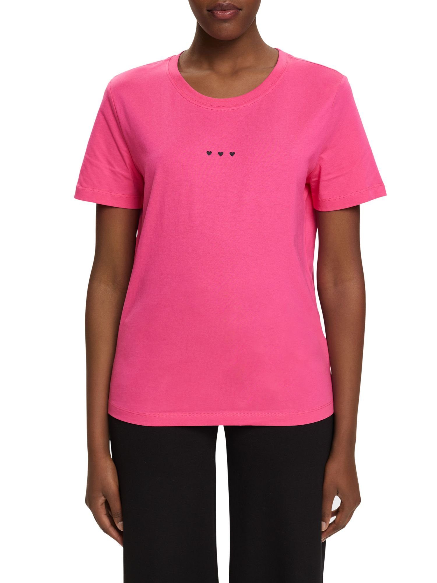 mit (1-tlg) edc FUCHSIA Esprit PINK Herz-Print T-Shirt by T-Shirt