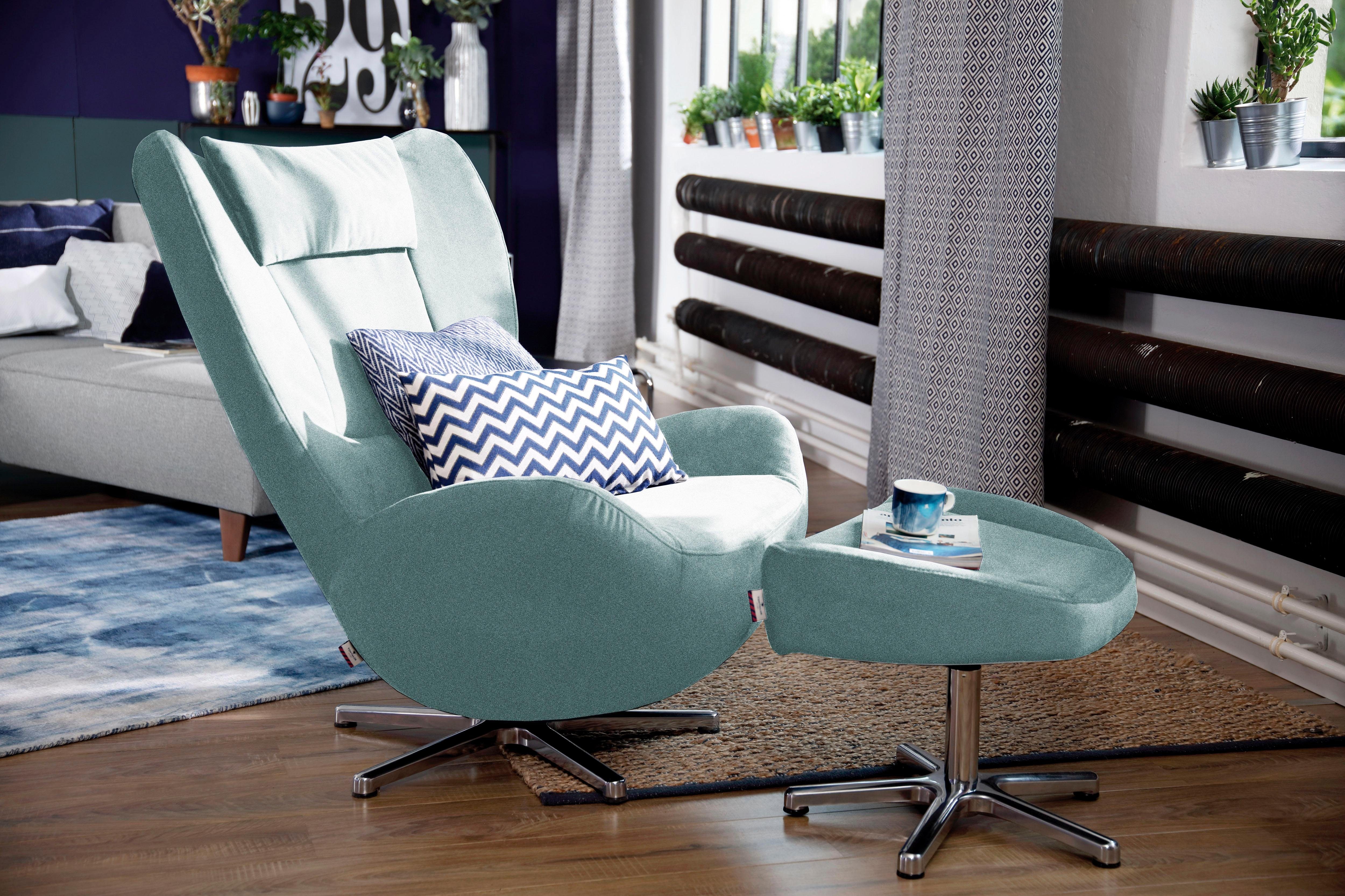 PURE, TAILOR Chrom Metall-Drehfuß in Loungesessel mit TOM TOM HOME