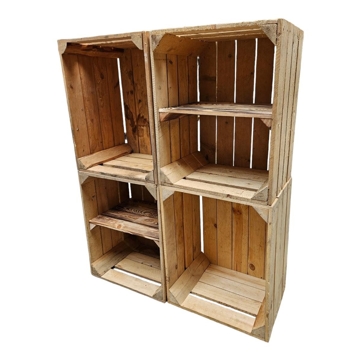 Teramico Holzkiste Obstkisten 4er Set 50 x 40 x 30cm mit Ablage Kurz verbaut, Vintage Obstkiste