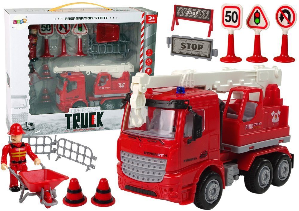 Spielzeug-Auto Feuerwehr-Set Kran Straßenschilder Feuerwehrmann Set Transportmittel