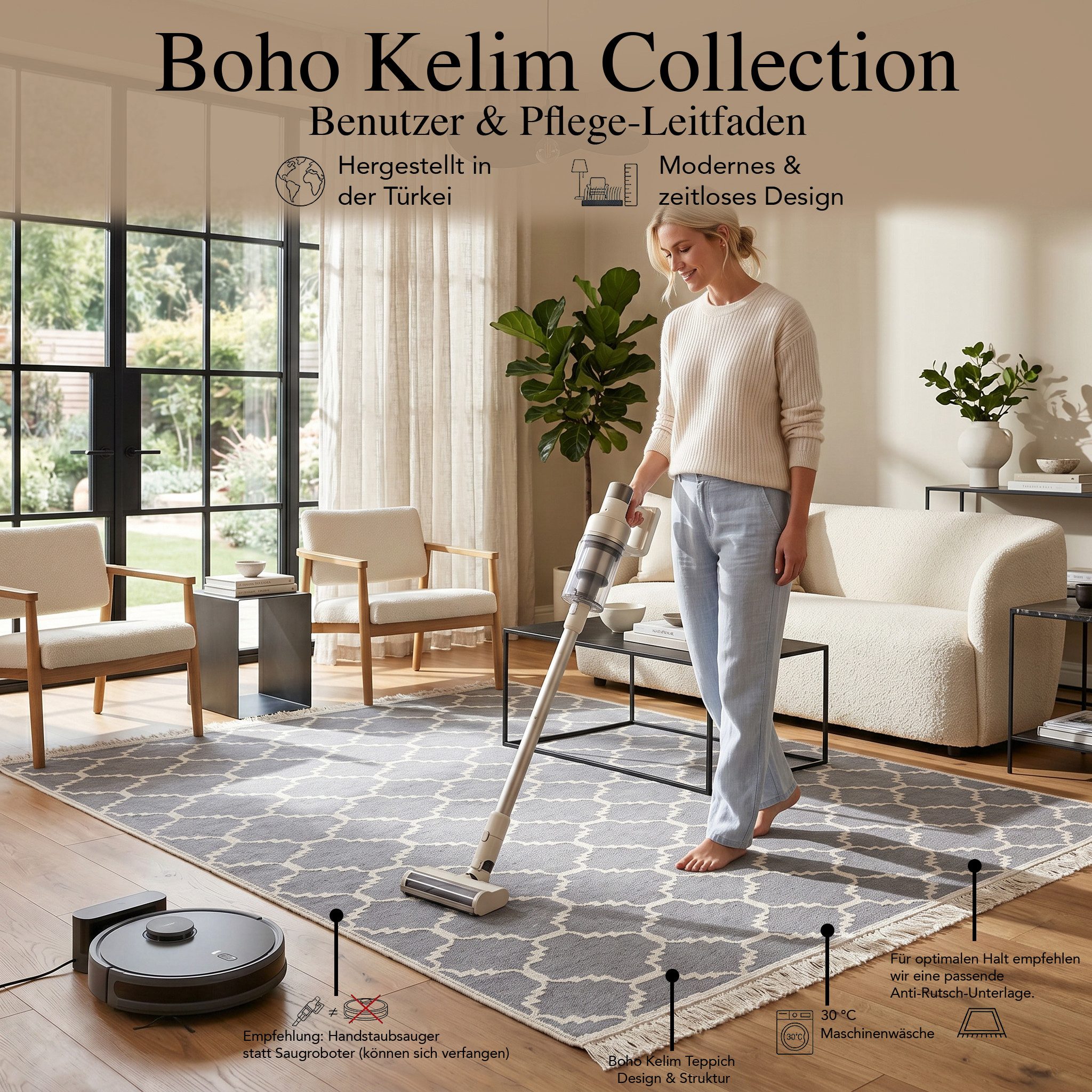 Jimri Teppich Kelim Teppich Wohnzimmer Schlafzimmer Küche, Badezimmer Läufer Flur, Läufer, Wendeteppich – Bild 2 von 5