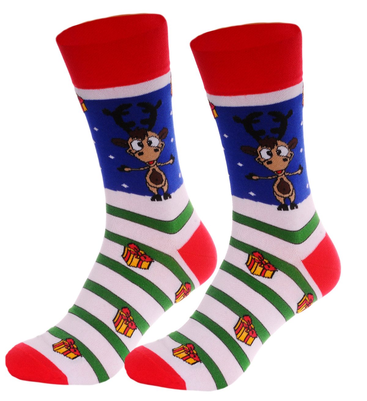 Martinex Socken Weihnachtliche Socks Strümpfe Weihnachtssocken mit Rentier gestreift nahtlos, mit Weihnachtsmuster, 34 35 36 37 38 39 40 41 42 43 44 45