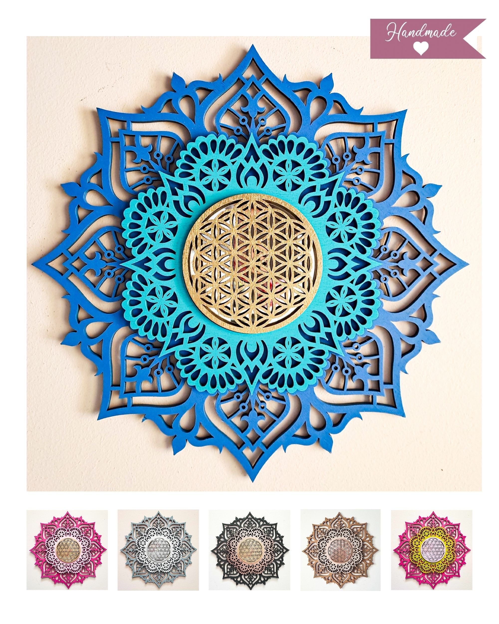 ORNAMENTI Wanddekoobjekt 3D MANDALA, Grosse moderne boho Wanddeko, Holz, 3 Schichten, Spiegel (moderne Deko Anhanger, Yoga Wandsculptur, Holzbild, stilvolle Wanddekoration, Wandpaneel, Ornament, geschnitz Wandrelief), Verzierung fur Zuhause, Wohnzimmer, Schlafzimmer, Wandkunst, 5 Größen