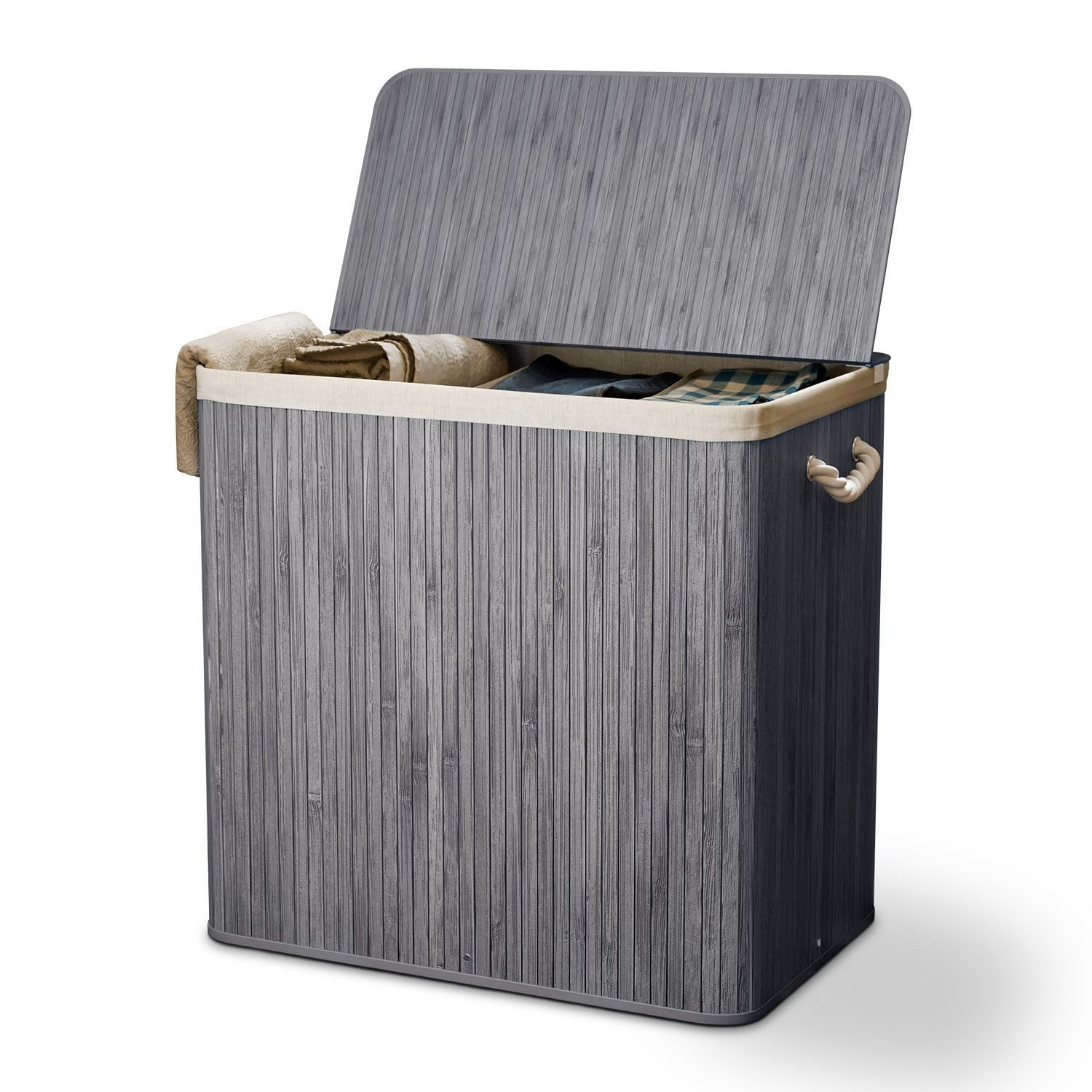 Juskys Wäschekorb Curly, 150 l, 3 große Fächer, mit Tragegriffe, Deckel, Wä günstig online kaufen