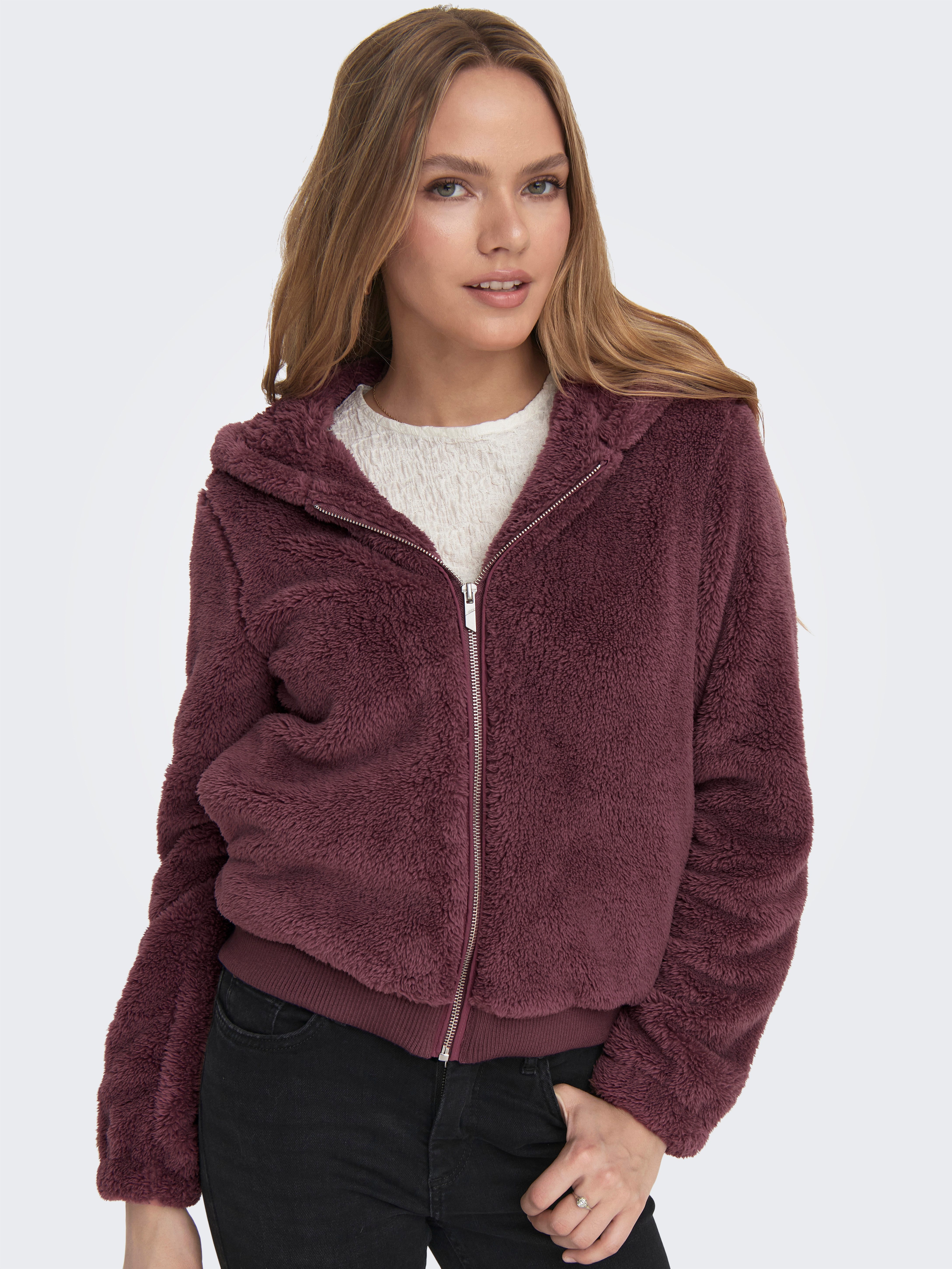 ONLY Kapuzenplüschjacke ONLNEWANNA CONTACT SHERPA JKT OTW NOOS Kunstfaser