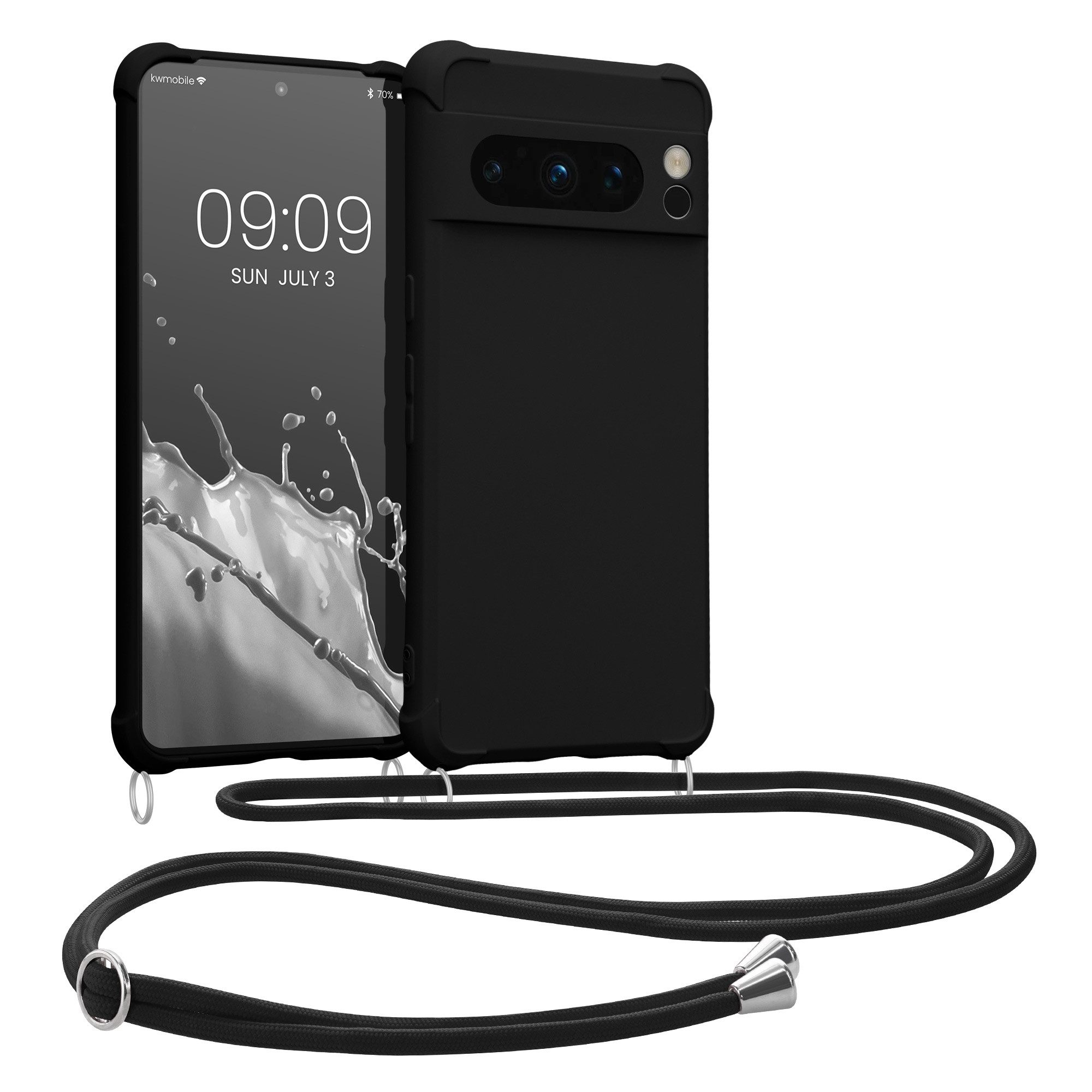 kwmobile Etui Hülle für Google Pixel 8 Pro, mit Metall Kette zum Umhängen - Silikon Handy Cover Case Schutzhülle