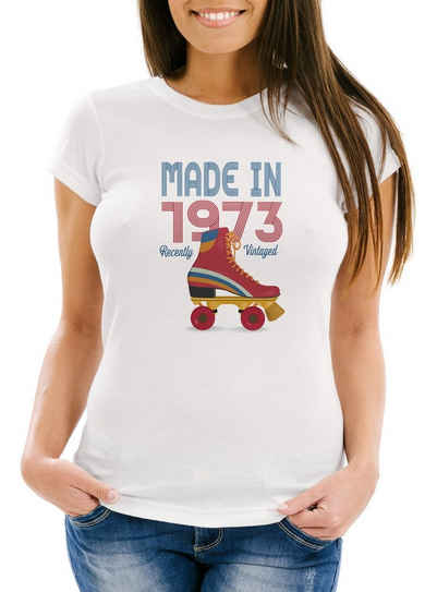 MoonWorks Print-Shirt Damen T-Shirt Geburtstag Retro 70er Jahre Vintage Siebziger Geschenk-Shirt Slim Fit Moonworks® mit Print