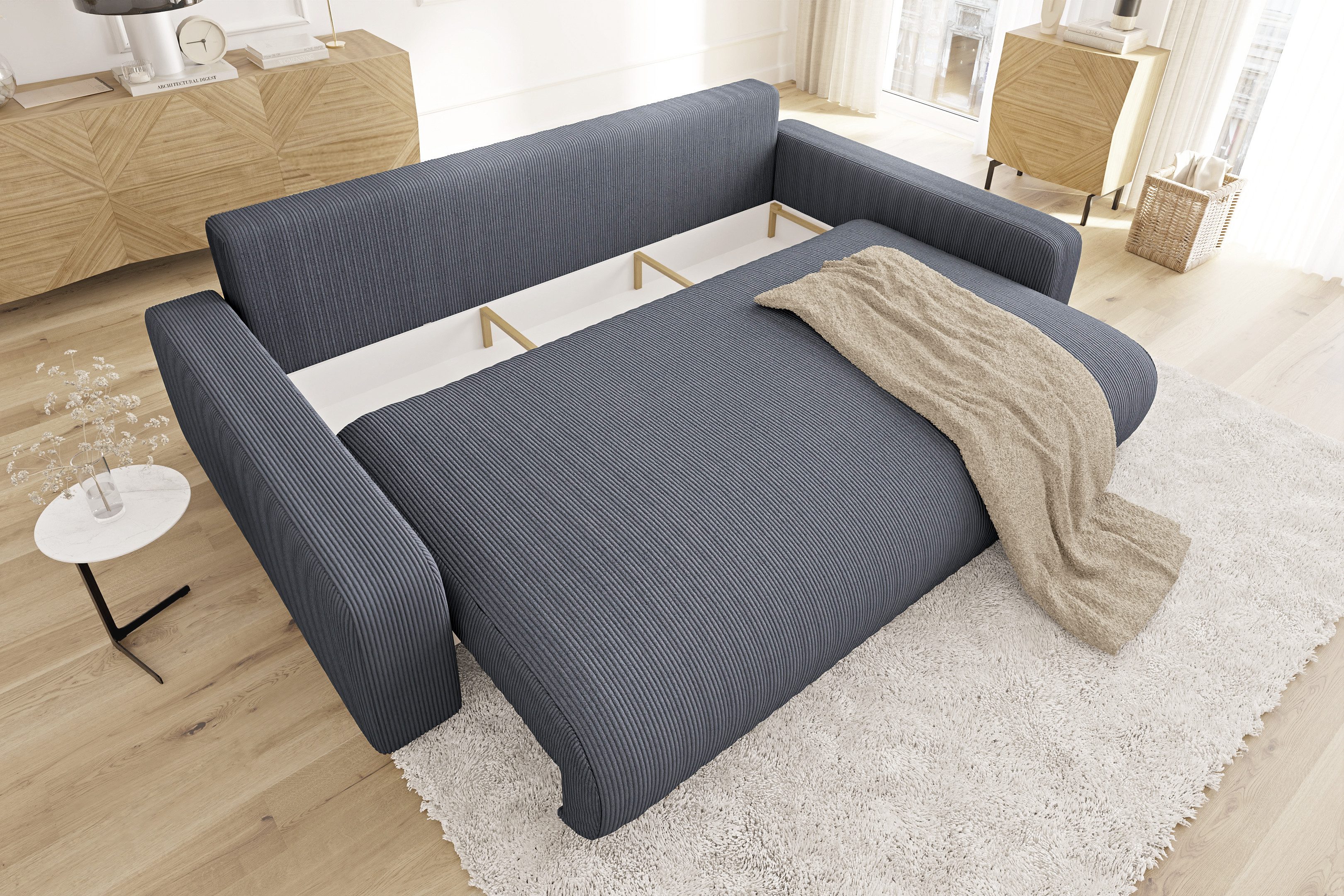 S-Style Möbel Schlafsofa Emma mit Bettkasten in Cord-Stoff – Bild 4 von 5