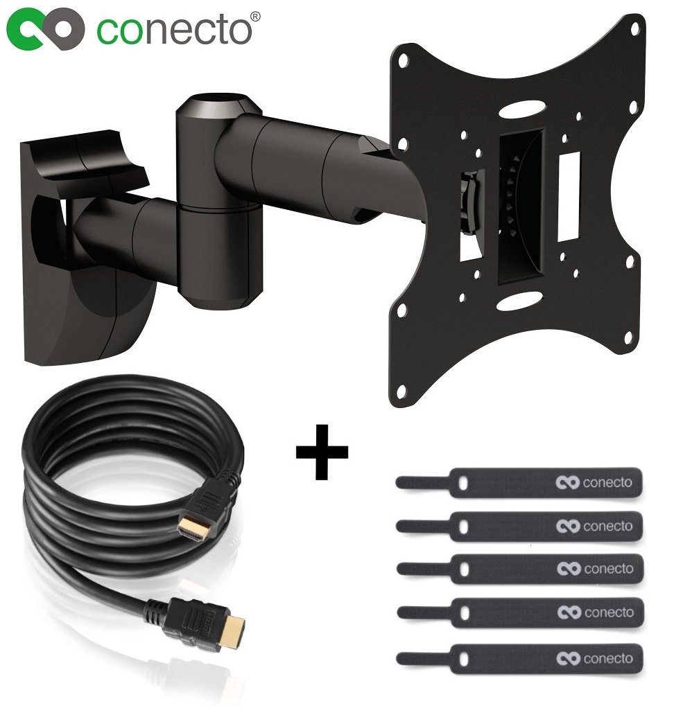 conecto »TV Wandhalter für LCD LED Fernseher & Monitor« TV-Wandhalterung,  (bis 42 Zoll, inklusive HDMI-Kabel und Klett-Kabelbinder, schwenkbar,  neigbar, ausziehbar)