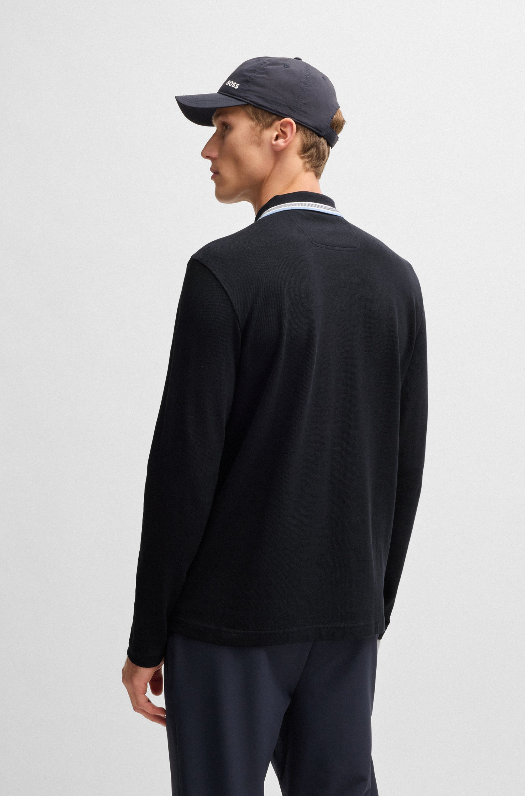 BOSS GREEN Langarm-Poloshirt Plisy mit Streifen günstig online kaufen