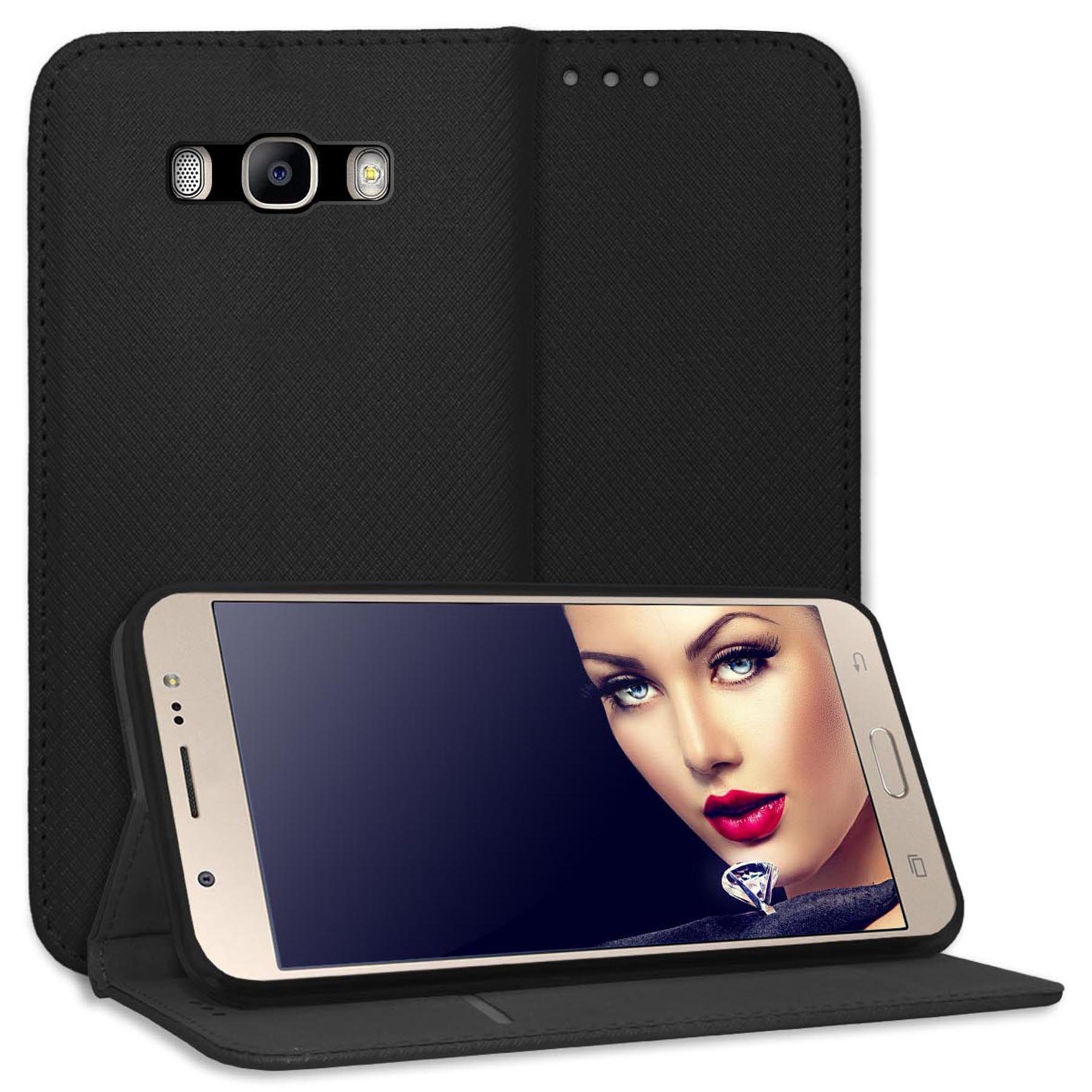 mtb more energy Smartphone-Hülle Smart Magnet für Samsung Galaxy J7 2016, Schwarz, Bookstyle Klapphülle Cover Wallet Case aus Kunstleder