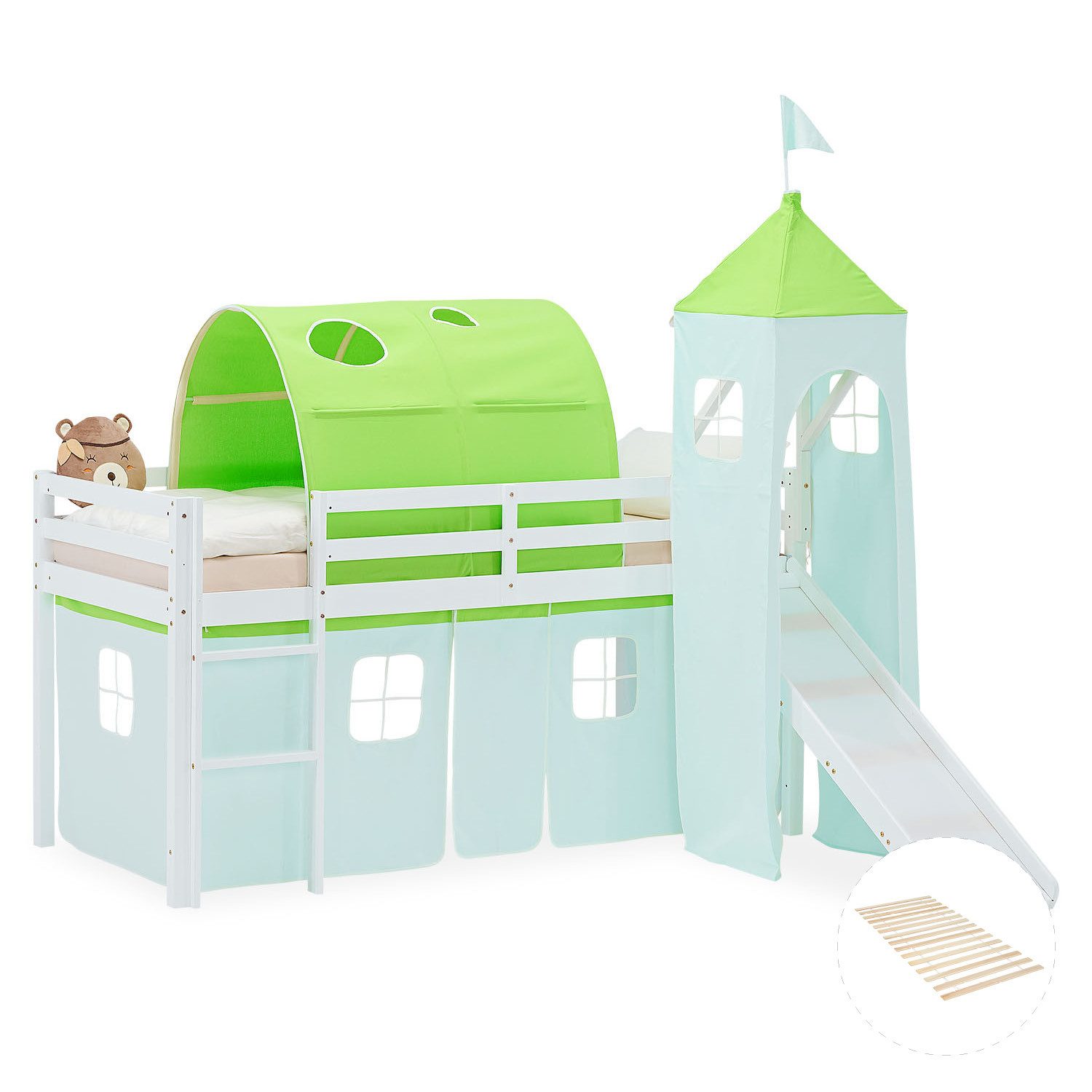 Homestyle4u Hochbett 90x200 Vorhang Stockbett Kinderbett günstig online kaufen
