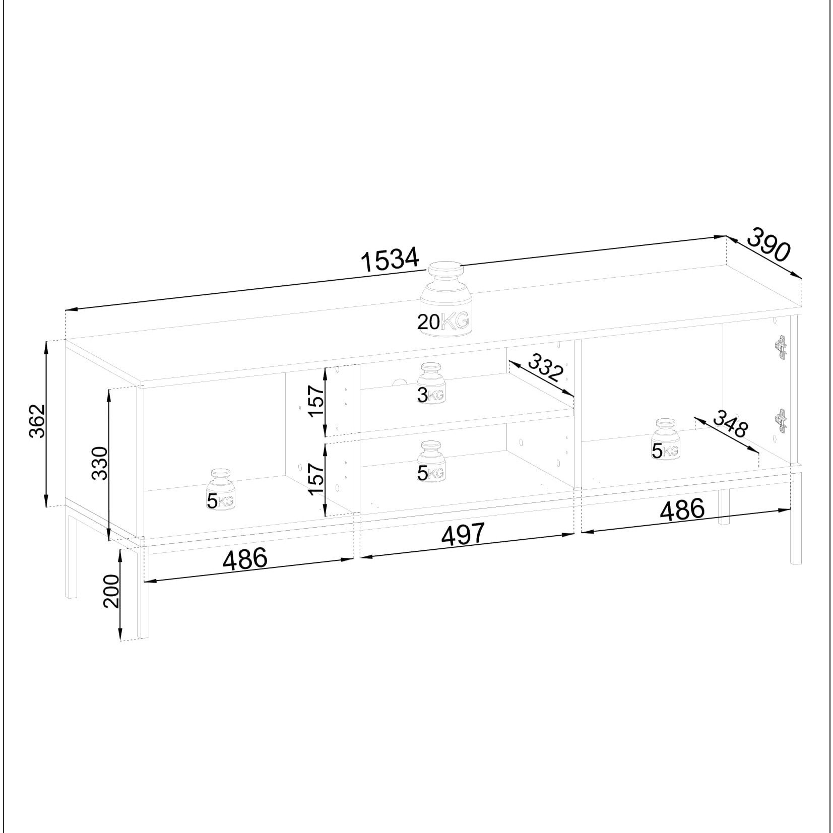 Masseno Lowboard Masseno TV-Schrank SENTIERO 154x39x56 cm gelb