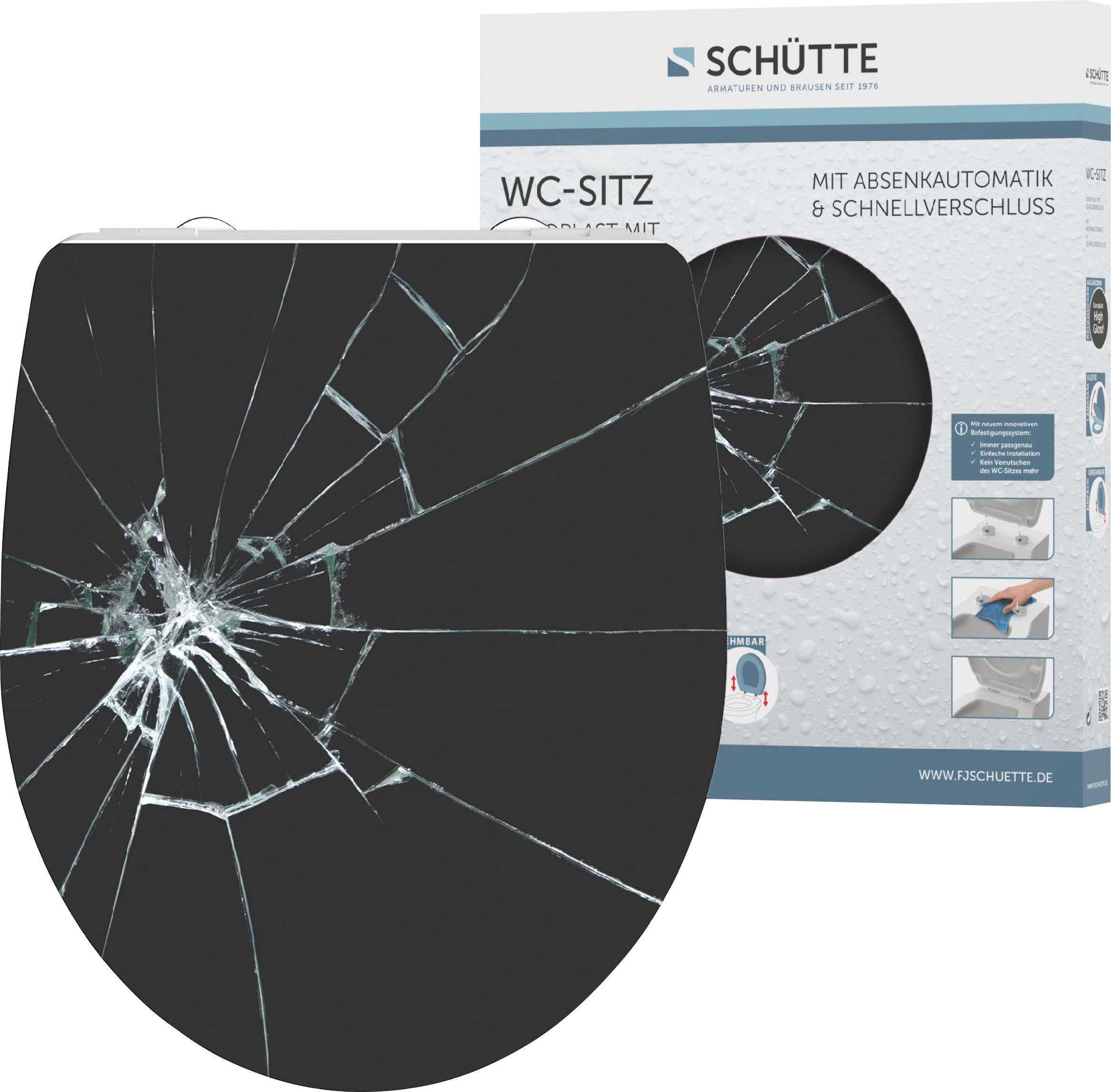 Schütte WC-Sitz Broken Glass, Duroplast, mit Absenkautomatik und Schnellverschluss, High Gloss
