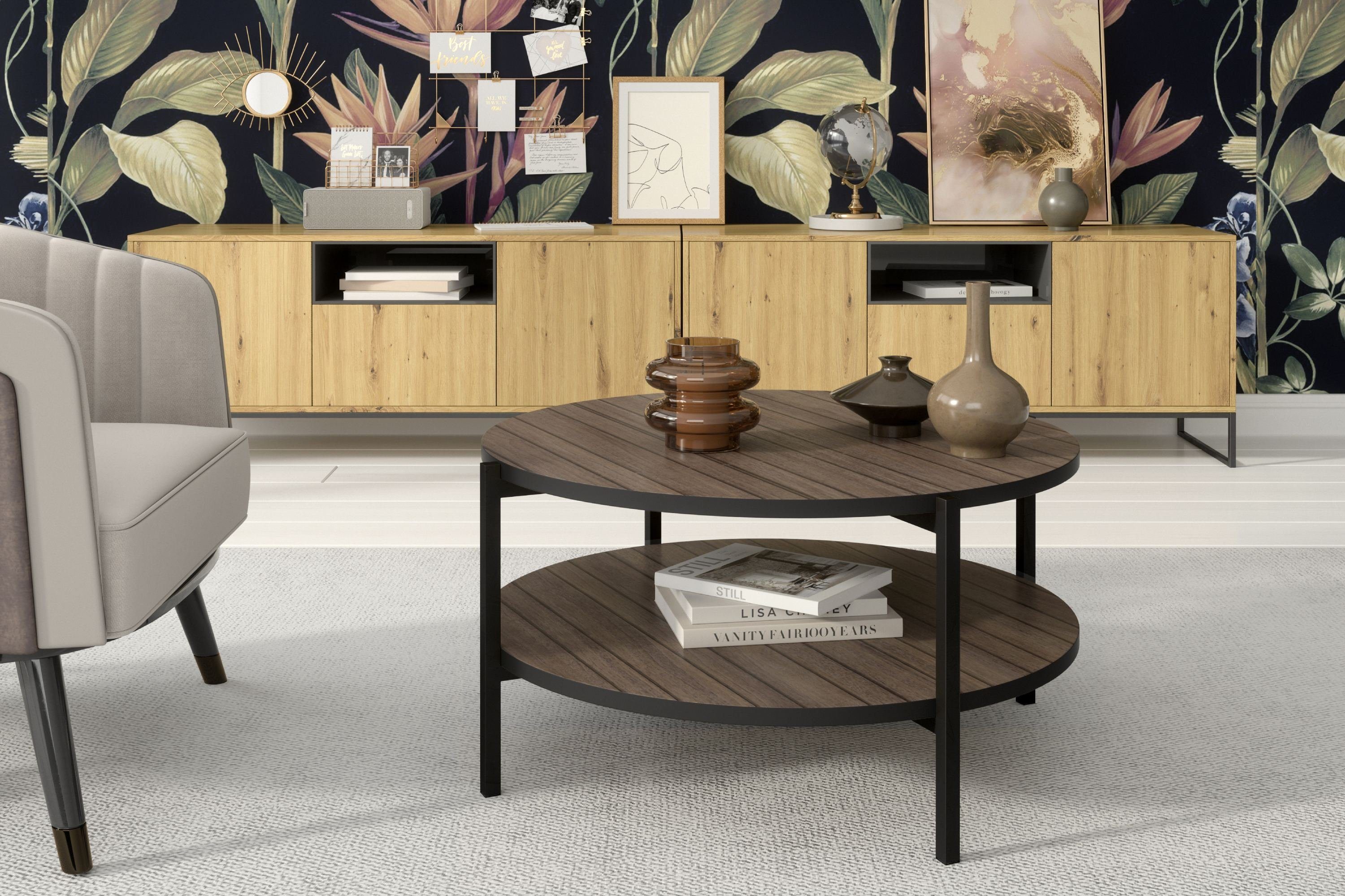 KONSIMO® Couchtisch Couchtisch GERIS, modern, Loft-Stil, mit Metallfüßen, m günstig online kaufen