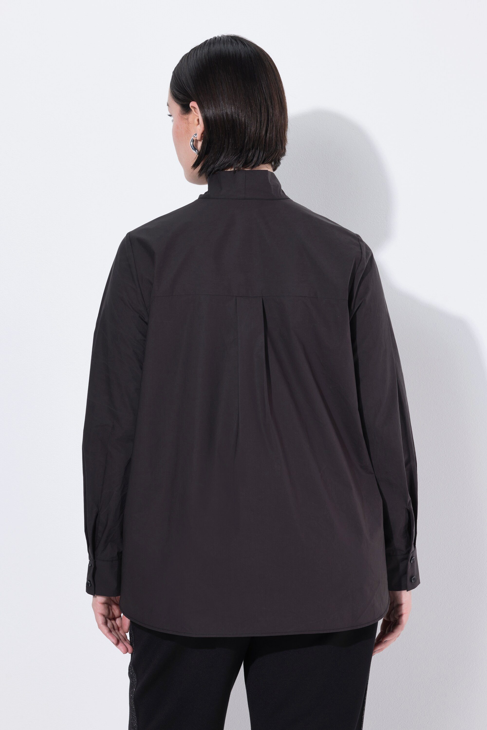 Ulla Popken Satinbluse Schluppen-Bluse A-Linie Stehkragen Langarm – Bild 3 von 4
