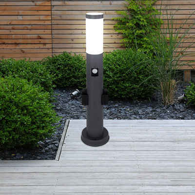 etc-shop LED Außen-Stehlampe, Leuchtmittel inklusive, Warmweiß, LED Wegleuchte Außen mit Bewegungsmelder, 2x Steckdose, Sockelleuchte