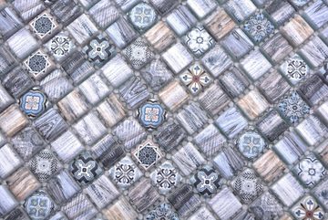 Mosani Mosaikfliesen Glasmosaik Mosaik Retro Holz Optik grau pastell blau