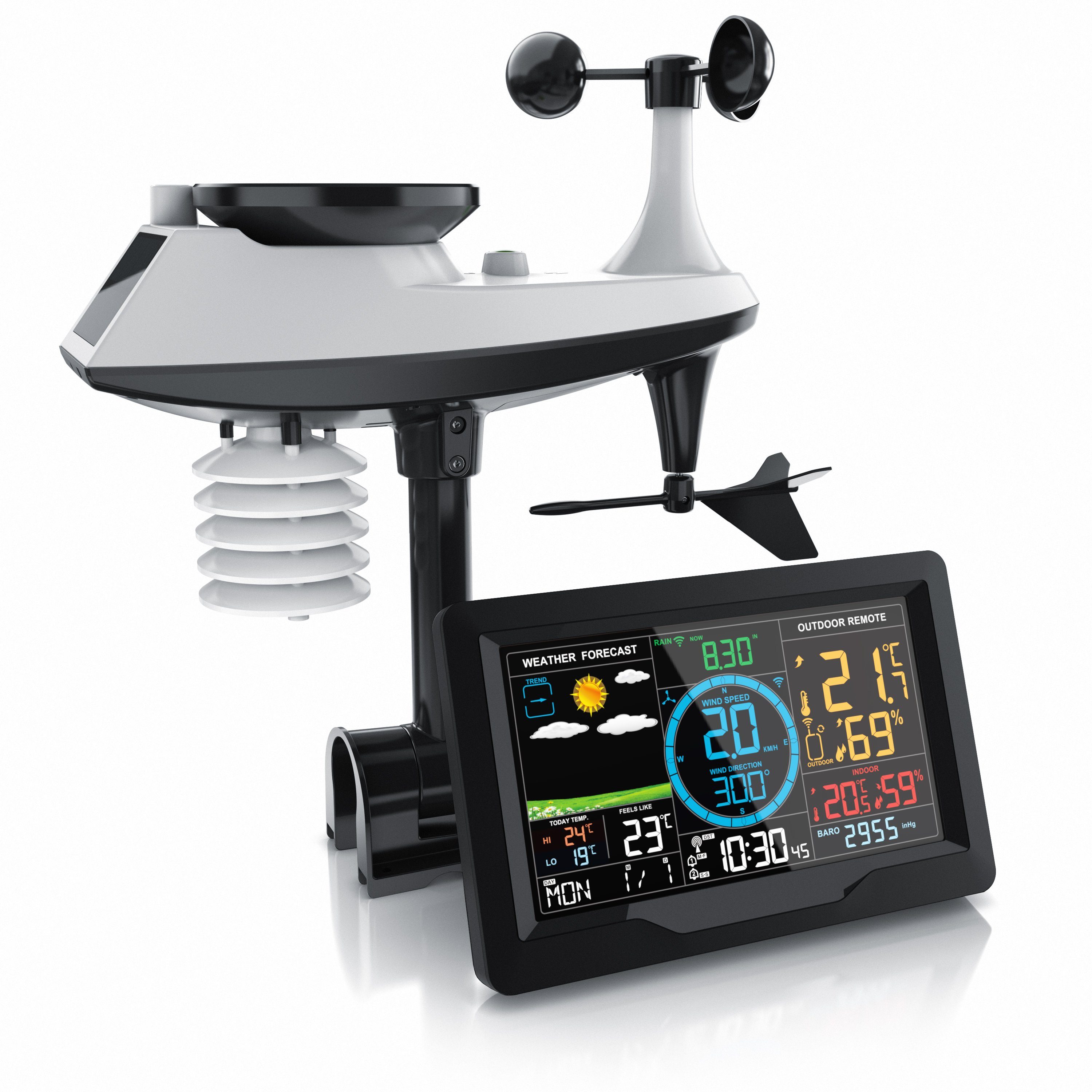 Brandson Außenwetterstation (mit Außensensor, Funk mit 5 in 1 Außensensor, Farbdisplay, DCF, Thermometer, Hygrometer)