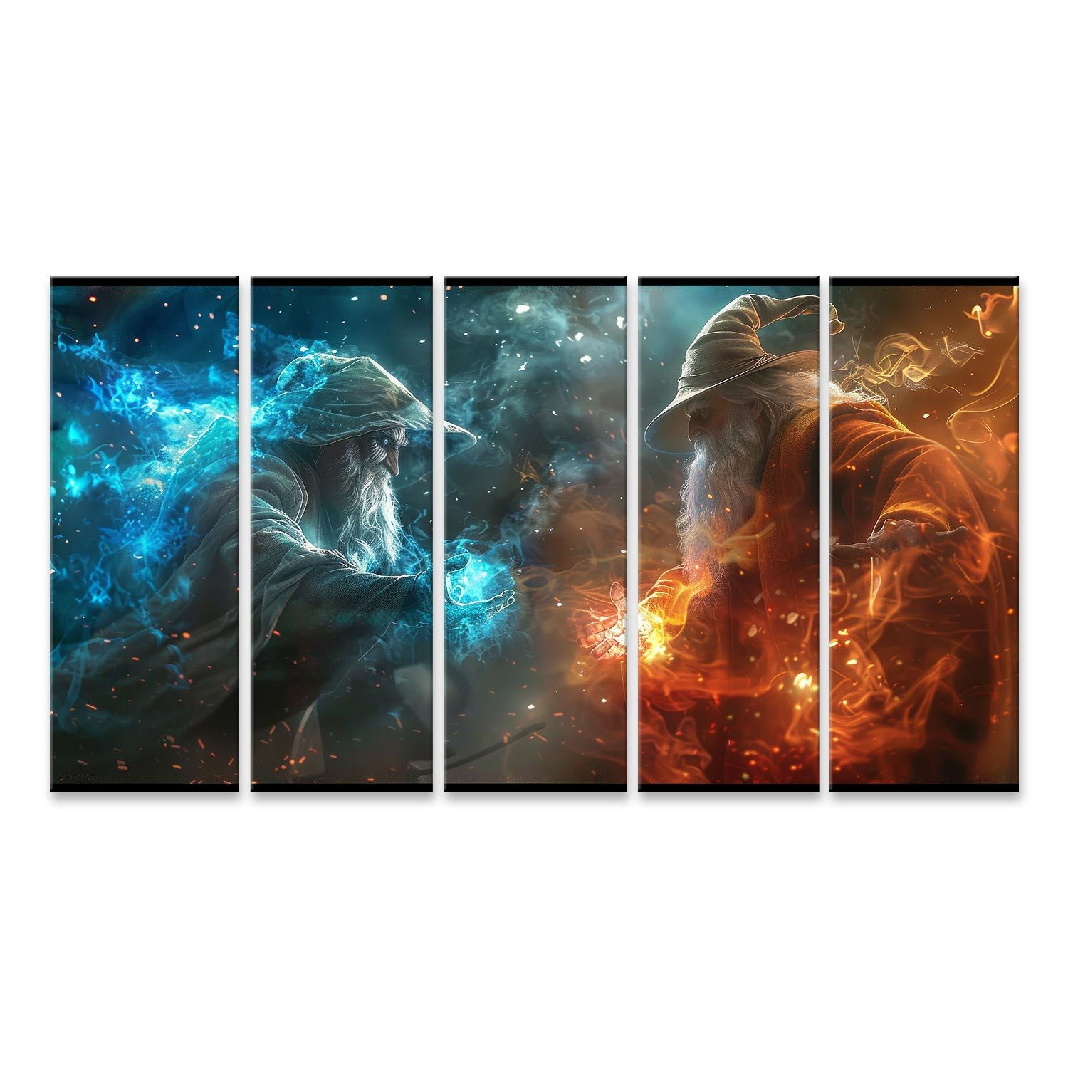 islandburner Leinwandbild, Zauberer im Kampf der Elemente Magie und Feuer
