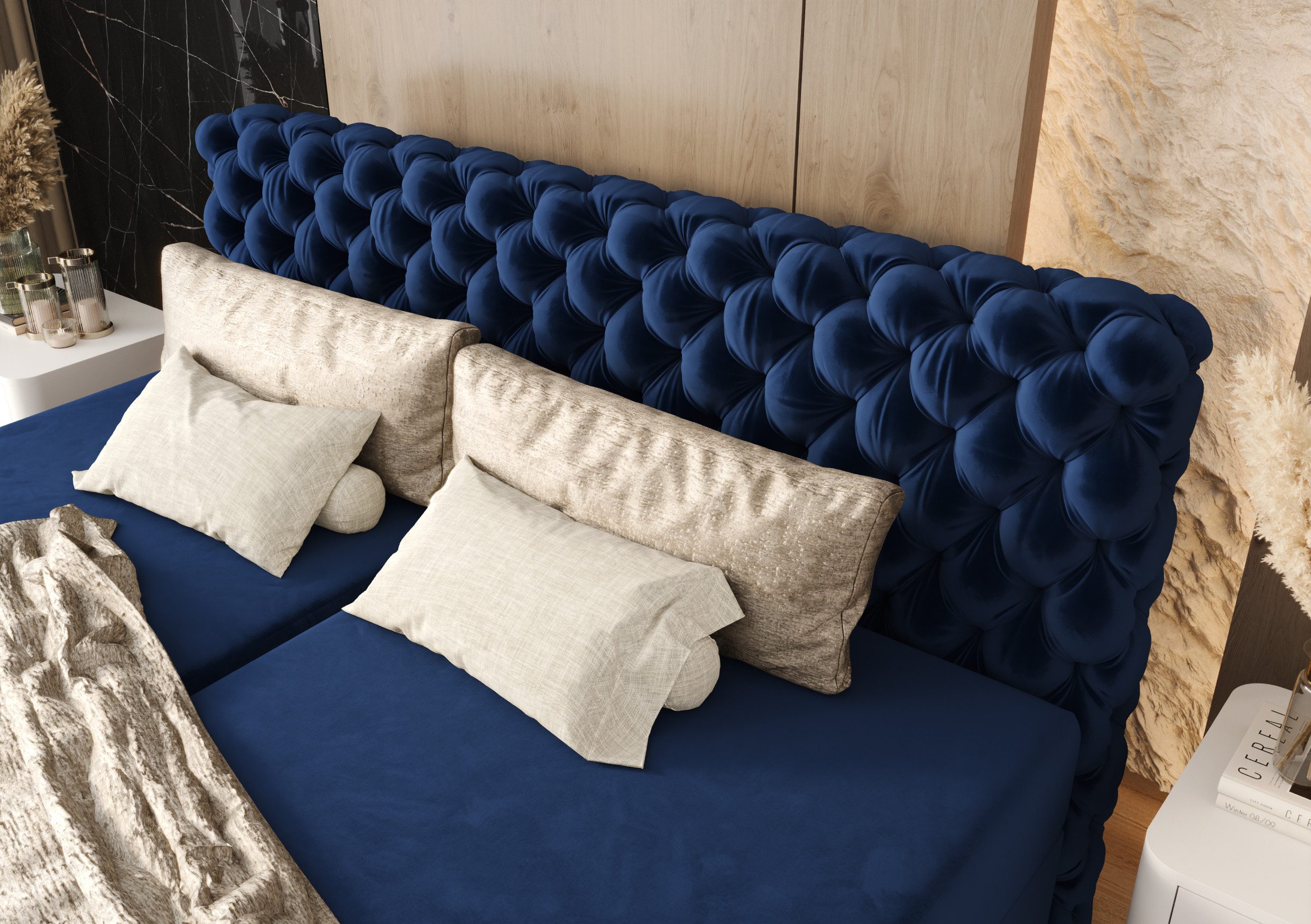 B&B Home Boxspringbett Boxbett Figo IV 180 cm 200 cm (inkl zwei Bettkästen, Multipocket-Matratze und Topper, Chesterfield) – Bild 2 von 5