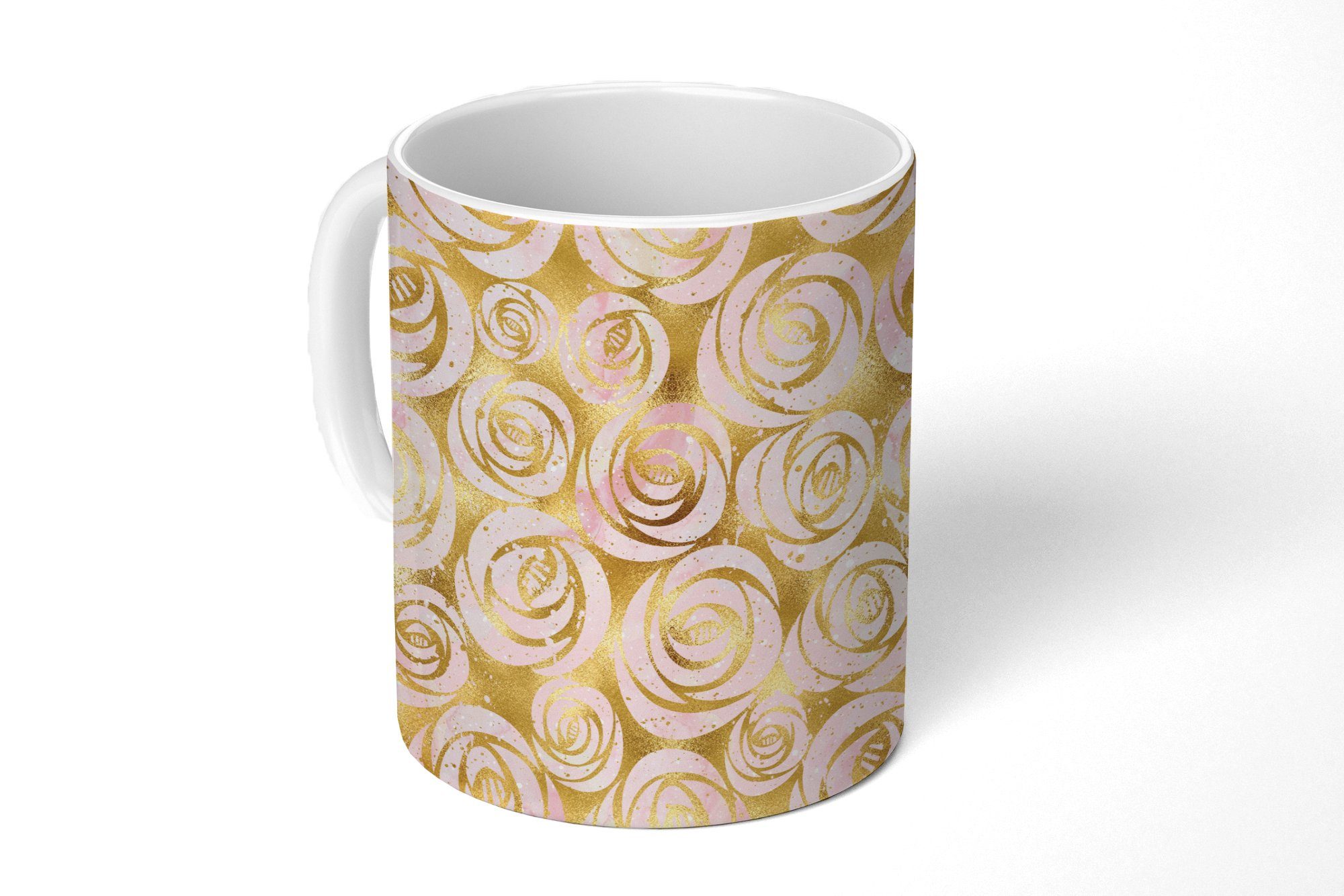 MuchoWow Tasse Marmor - Gold - Rosen - Muster, Keramik, Kaffeetassen, Teetasse, Becher, Teetasse, Geschenk