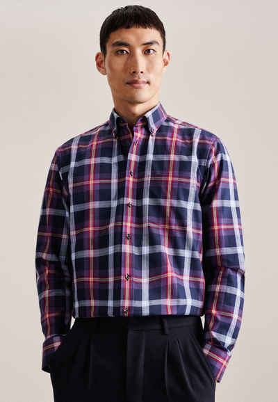 seidensticker Flanellhemd Regular Regular Langarm Button-Down-Kragen Karo