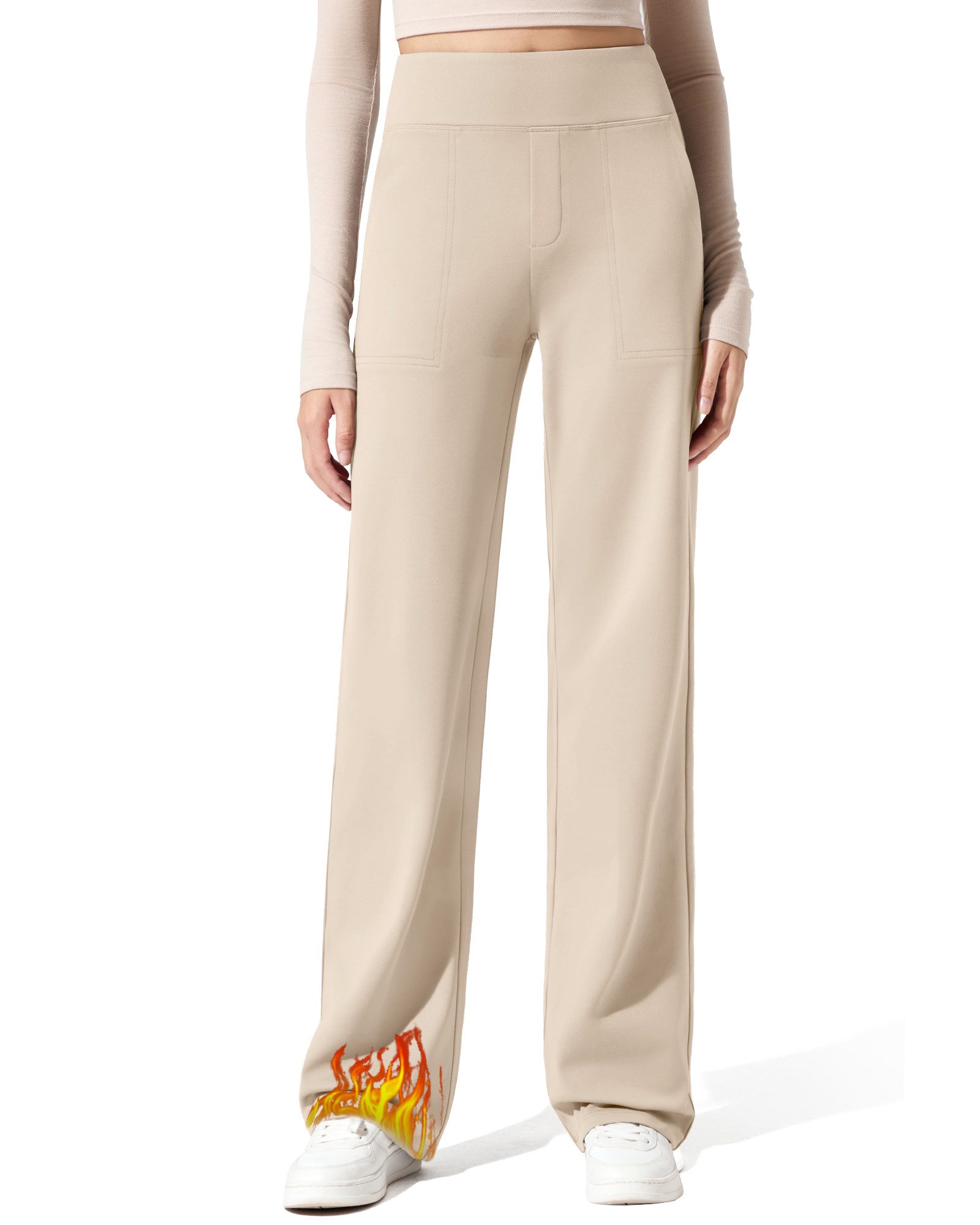 G4Free Palazzohose Winter Palazzohose Damen Arbeitshose gefütterte Palazzohose Stoffhose Weicher elastischer Bund, geeignet für 5‑10 °C