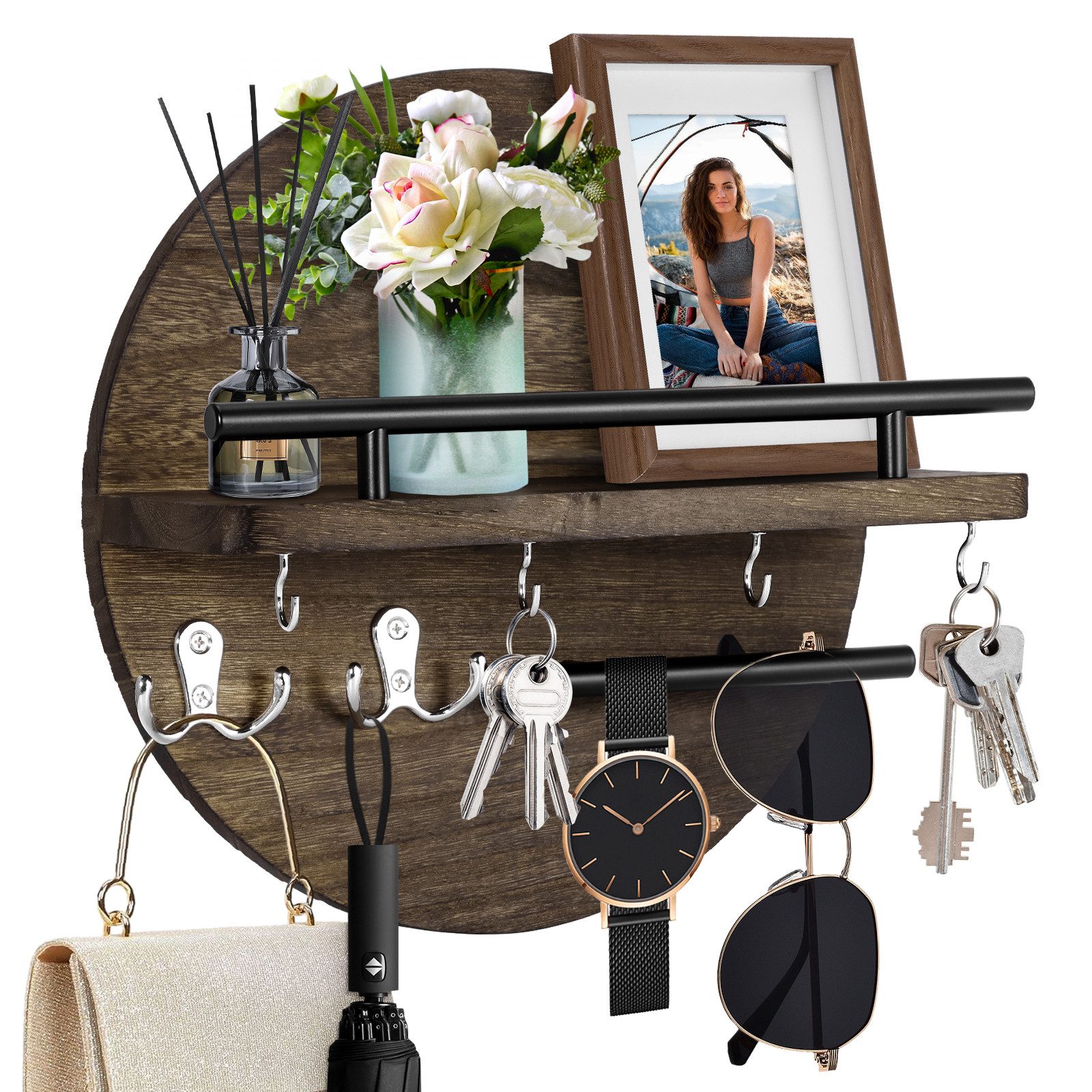 Schlüsselbrett Eingangs-Schlüsselregal für die Wand, dekorativ, mit Regal und Haken