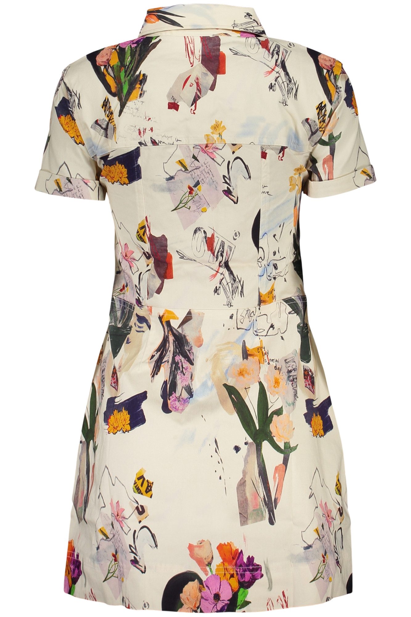 Desigual Partykleid Stilvolles Damenkleid: Weiß, Kurz, Gemustert mit Italienischem Kragen