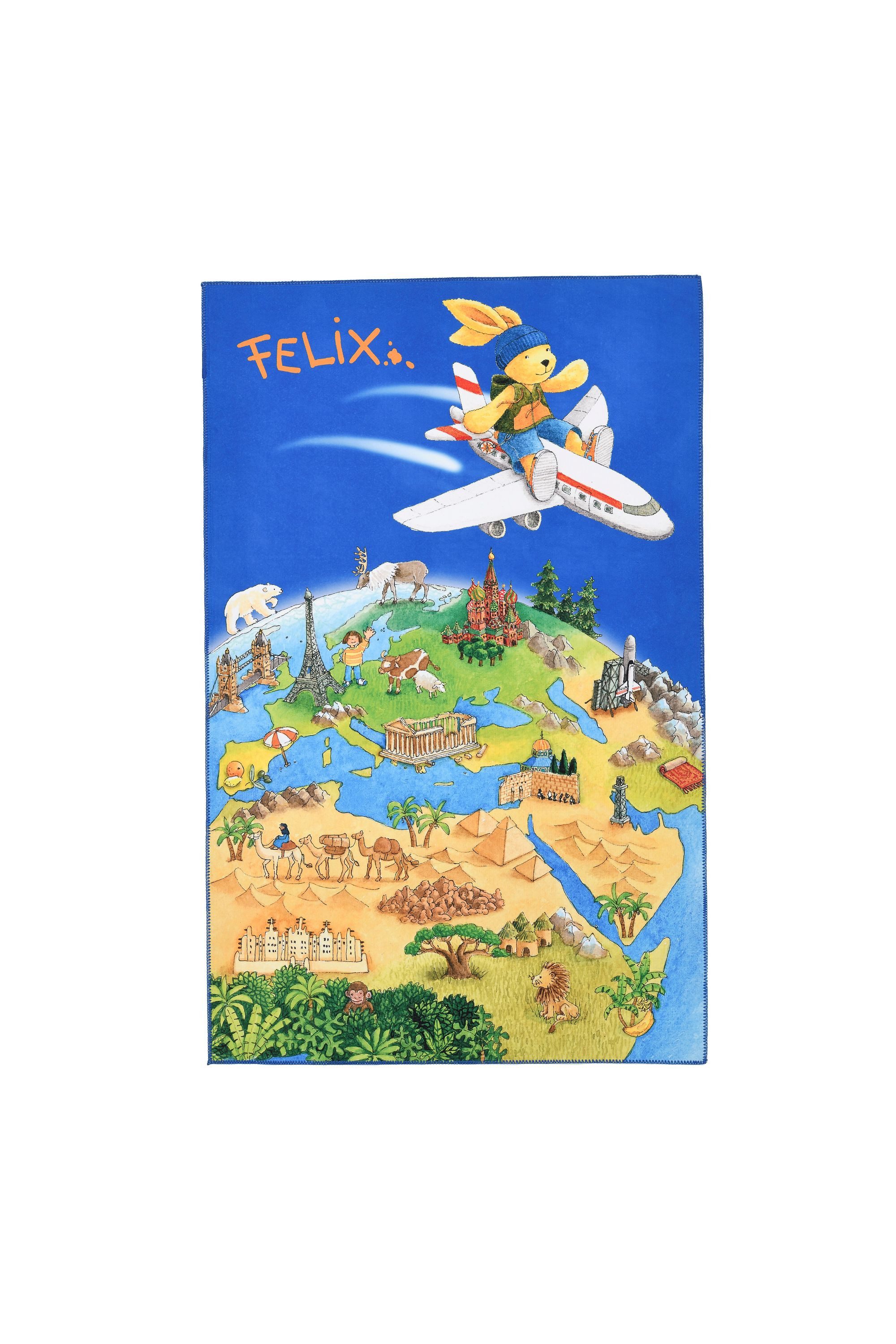 Felix Kinderteppich Felix der Hase Flugzeug blau, rechteckig