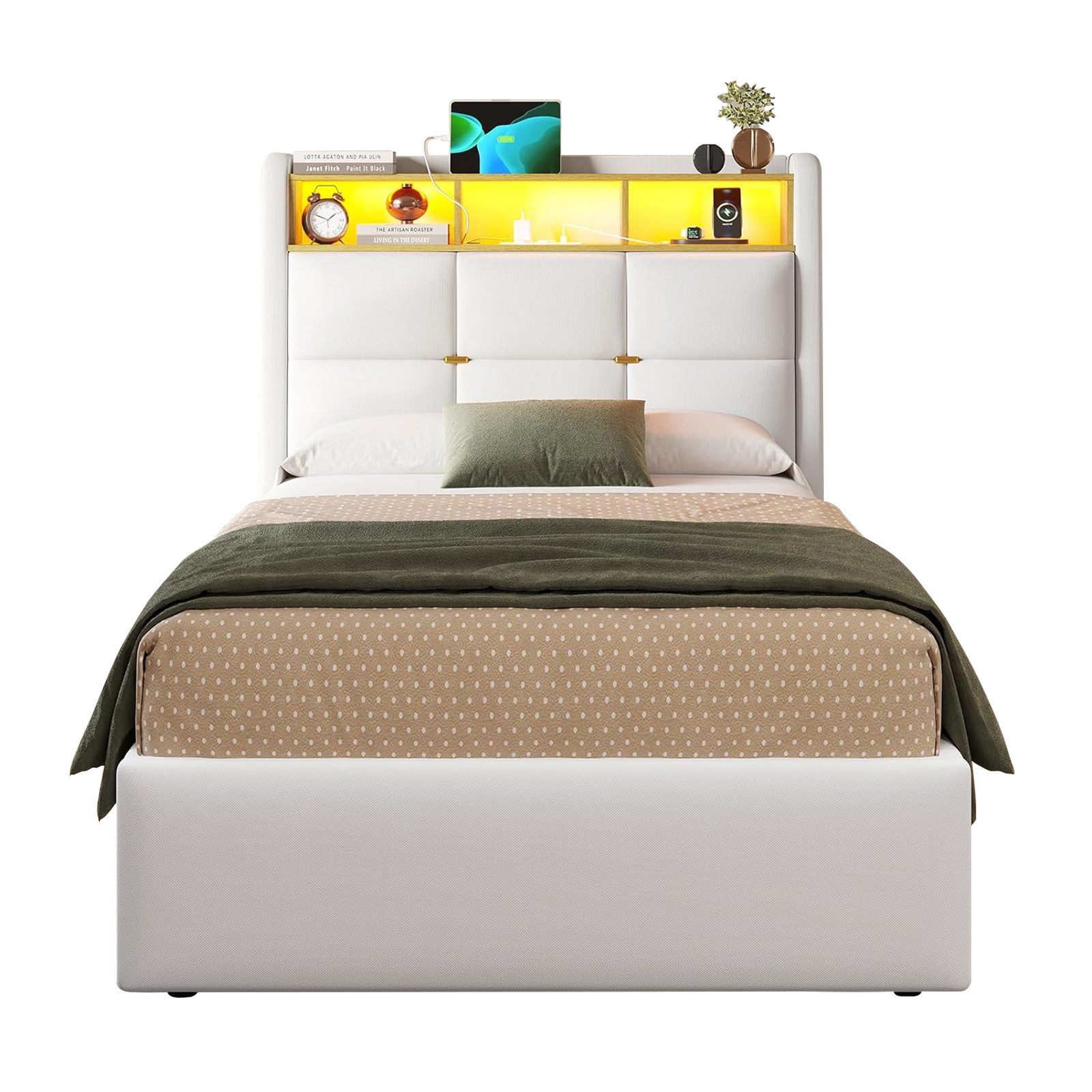 MSMASK Polsterbett mit LED Beleuchtung und Steckdosenleiste, hydraulisches günstig online kaufen