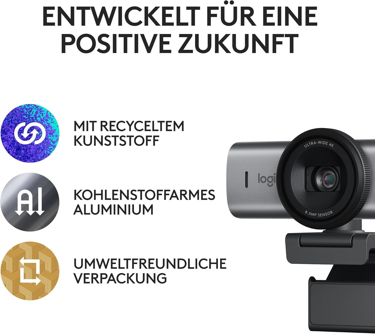 Logitech MX Brio 4K Ultra HD mit Dual-Mikrofonen, Autofokus-Show Mode, schwarz Full HD-Webcam